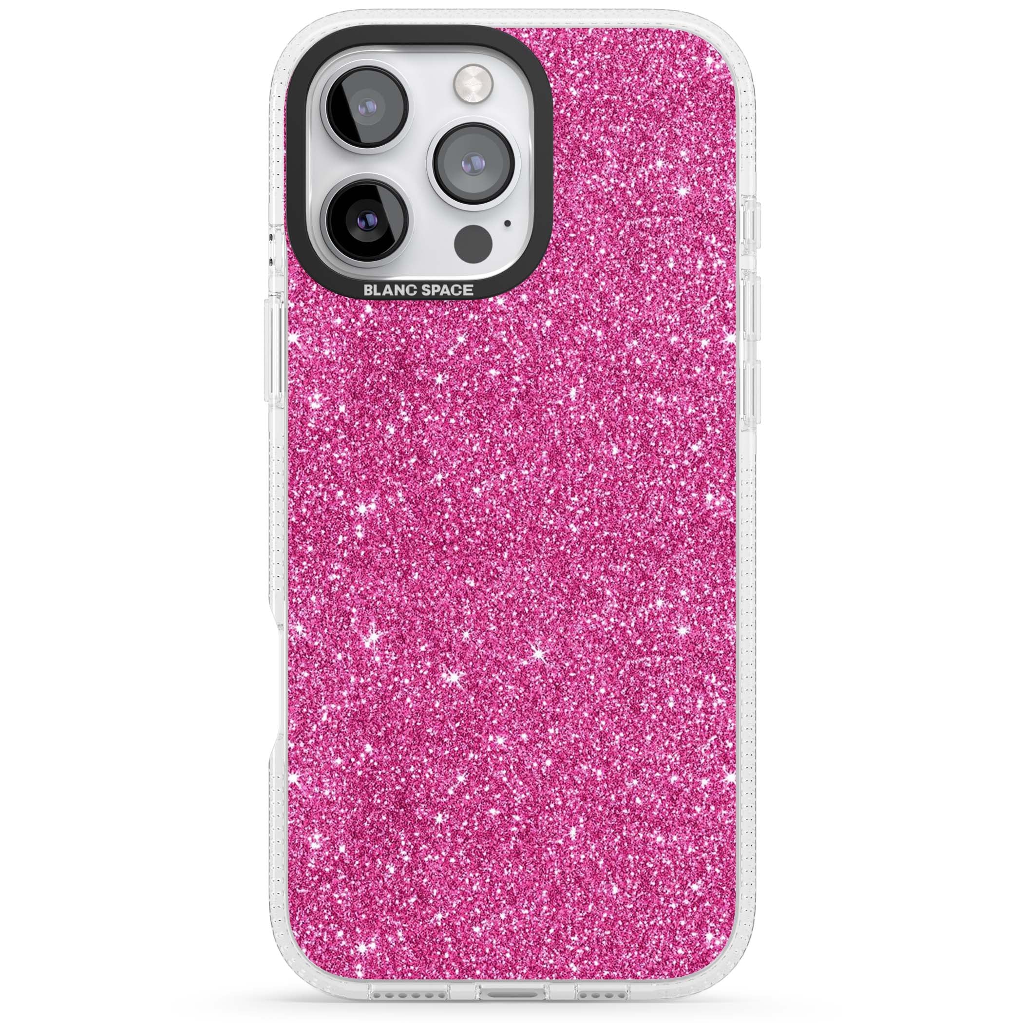 Pink Glitter Y2K iPhone case featuring hot pink glitter wallpaper with sparkle shimmer effect | Clear Case Impact Air case for iPhone 16 Pro, iPhone 16 Pro Max