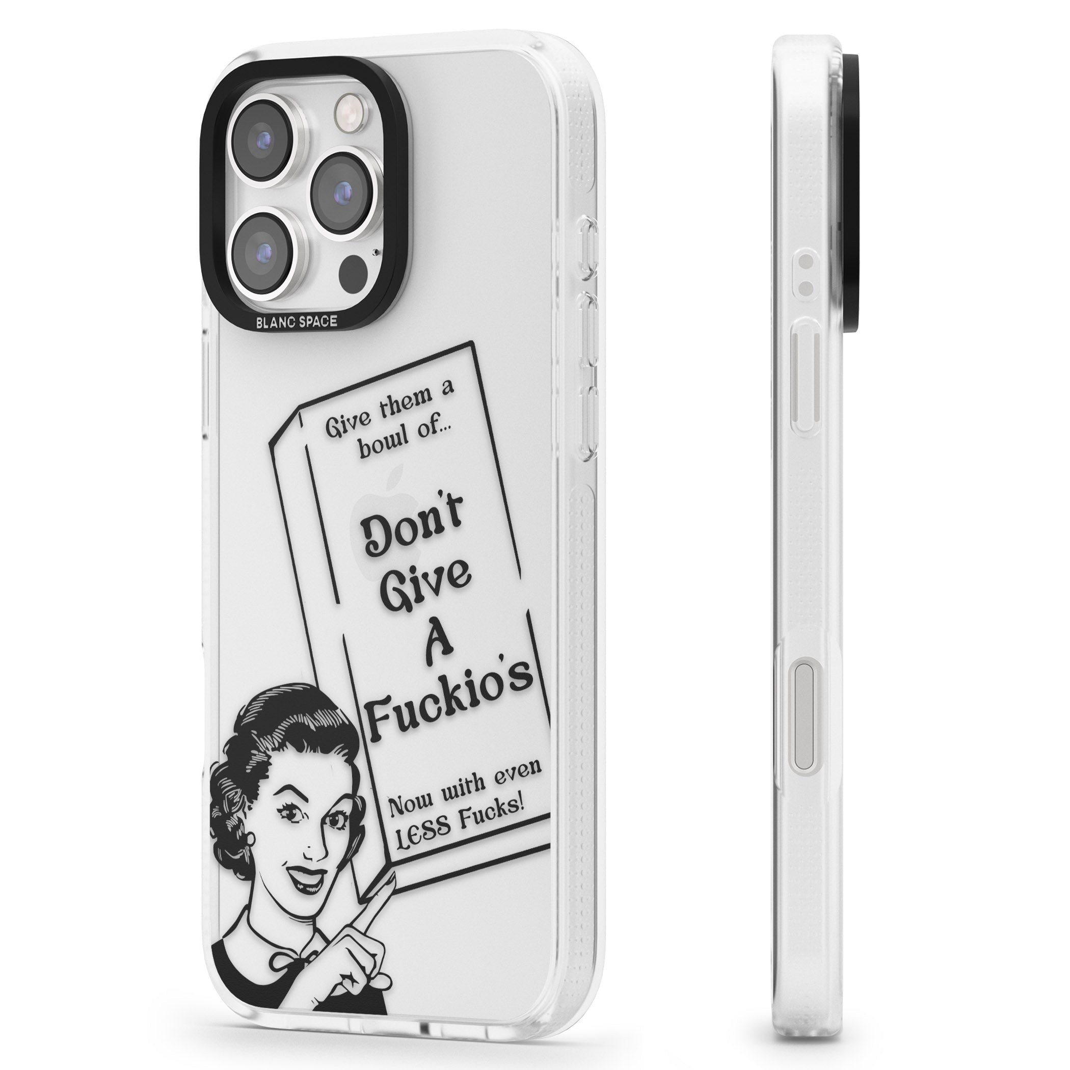 "Don't Give a F*ckio's" Cereal iPhone 16 Pro Max / 16 Pro Clear Case Impact Air - Blanc Space