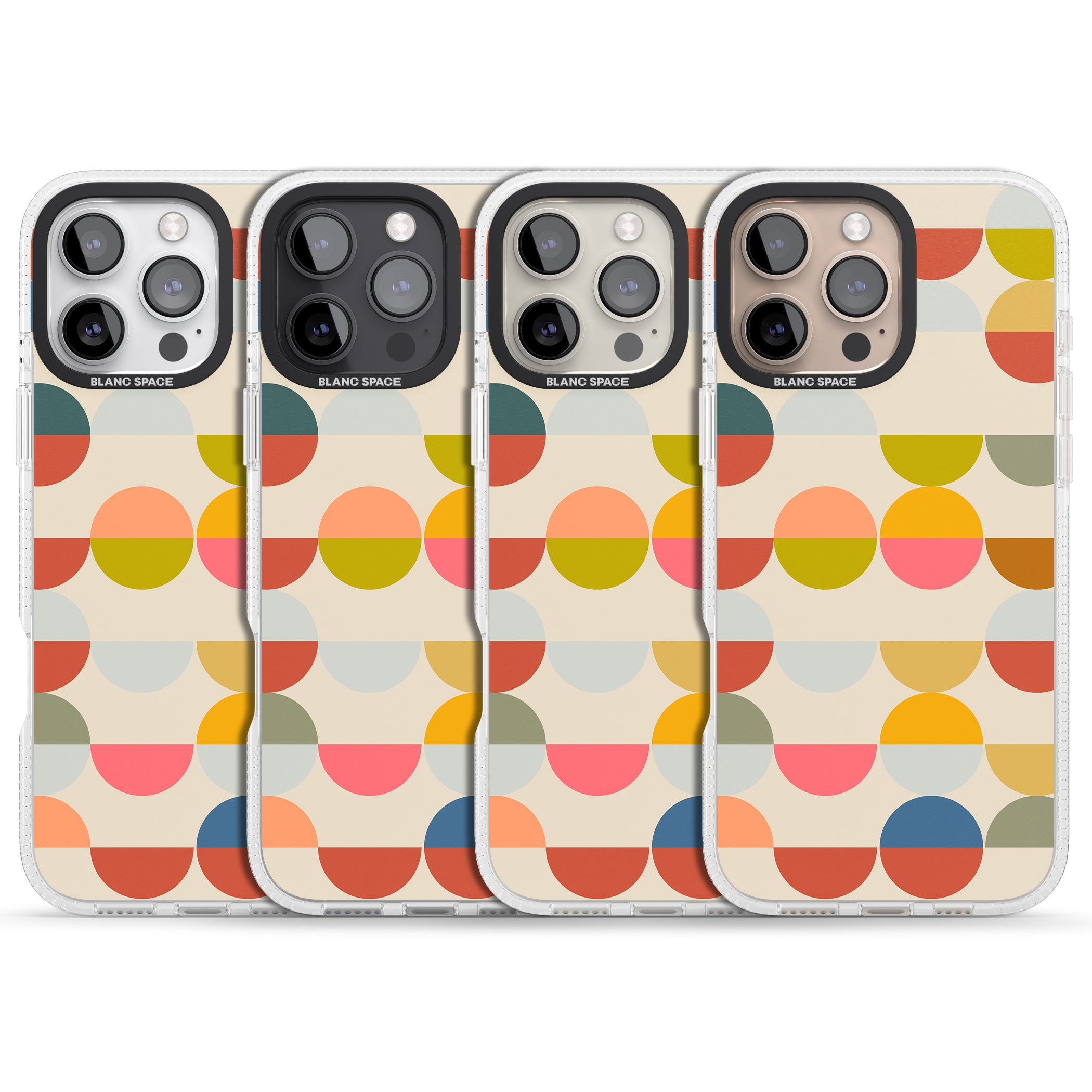 Abstract Retro Shapes: Colourful Circles iPhone 16 Pro Max / 16 Pro Clear Case Impact Air - Blanc Space