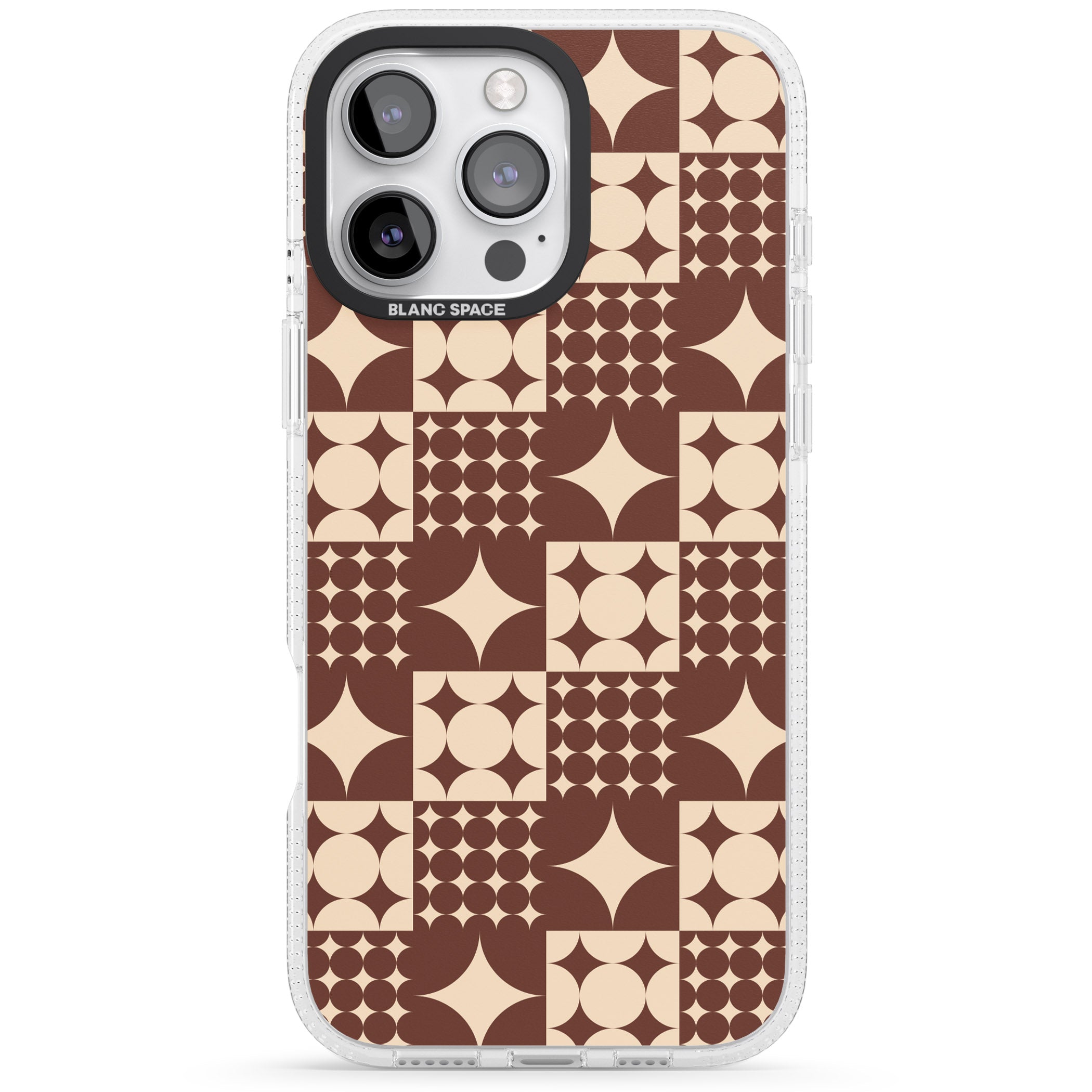 Mid-Century Brown Checked iPhone 16 Pro Max / 16 Pro Clear Case Impact Air - Blanc Space