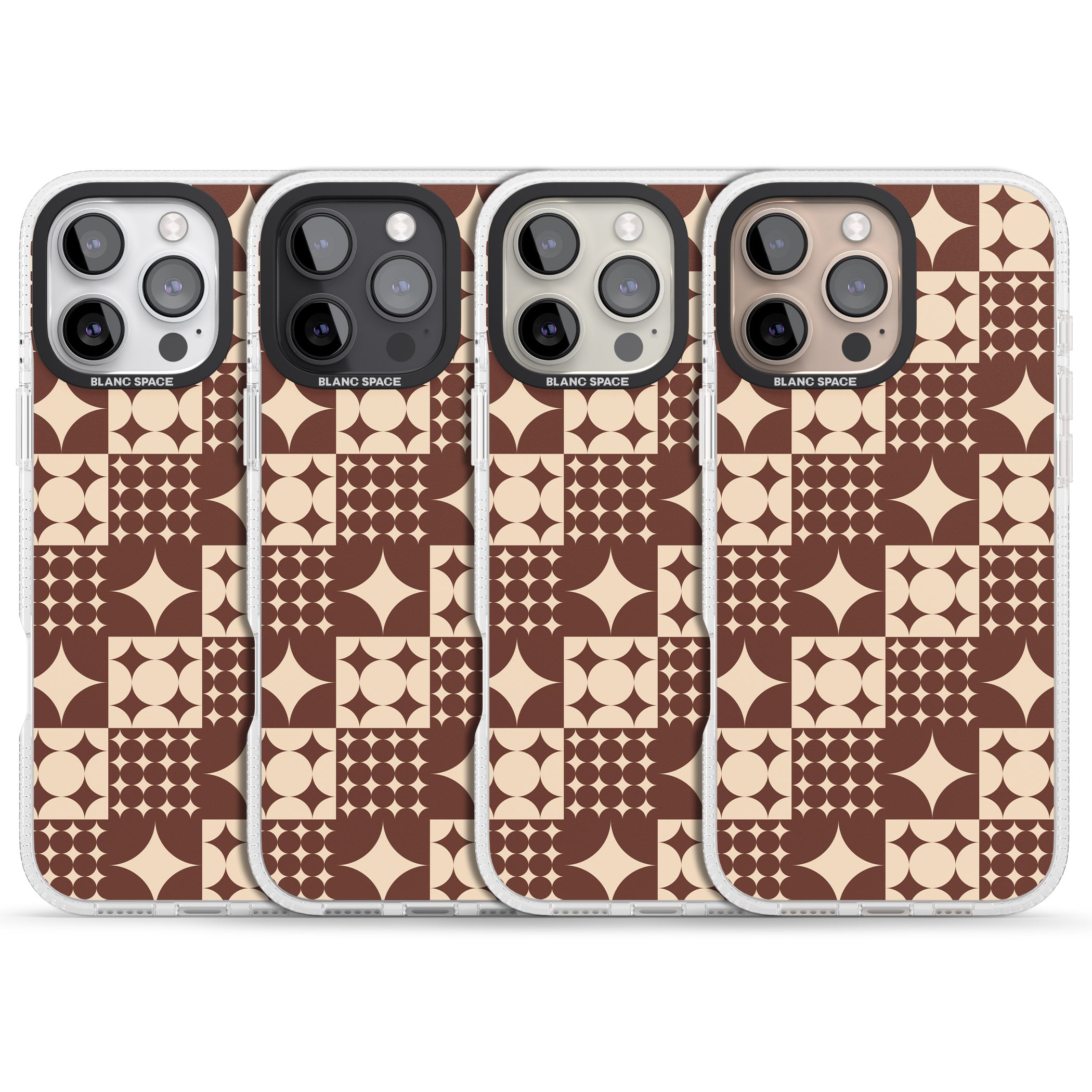 Mid-Century Brown Checked iPhone 16 Pro Max / 16 Pro Clear Case Impact Air - Blanc Space