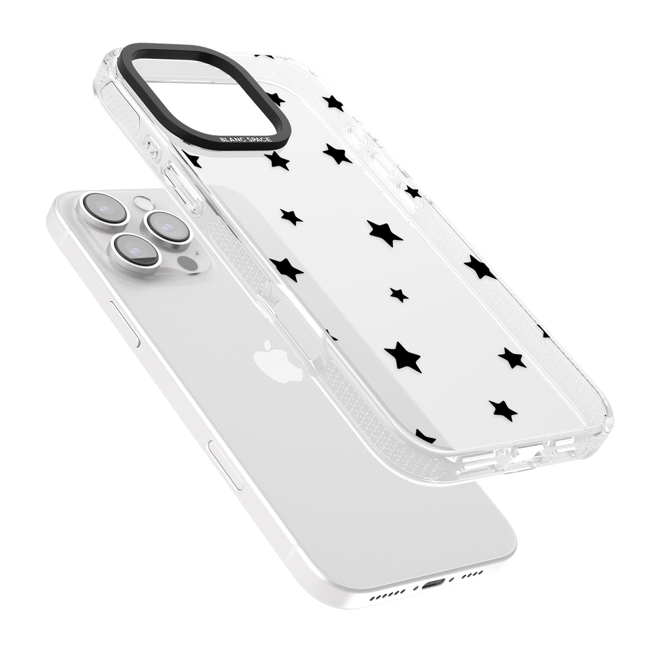 Black Stars Pattern iPhone 16 Pro Max / 16 Pro Clear Case Impact Air - Blanc Space