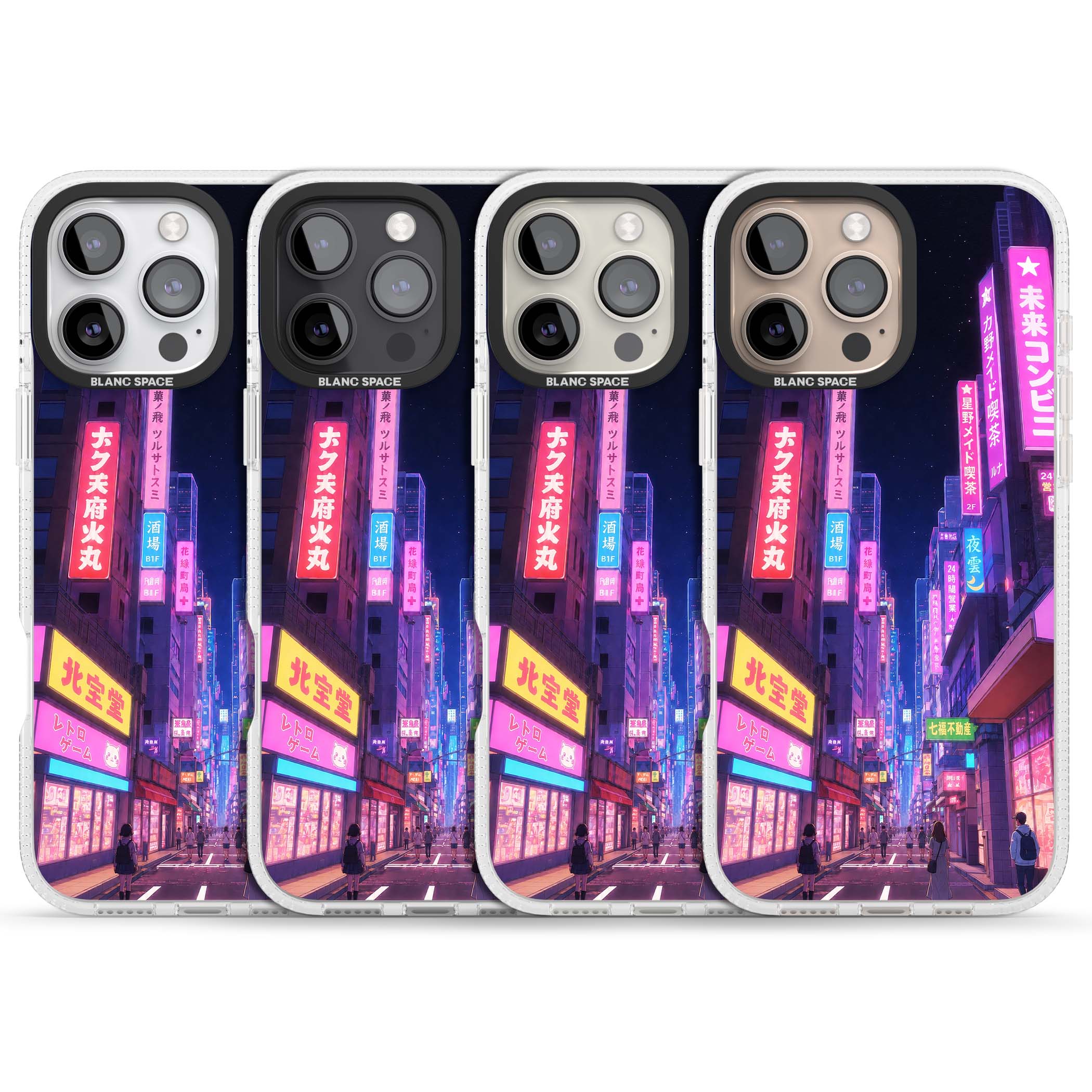 Shibuya At Night Japanese neon city iPhone case featuring glowing kanji signs, pink storefronts and a Tokyo street at n | Clear Case Impact Air case for iPhone 16 Pro, iPhone 16 Pro Max