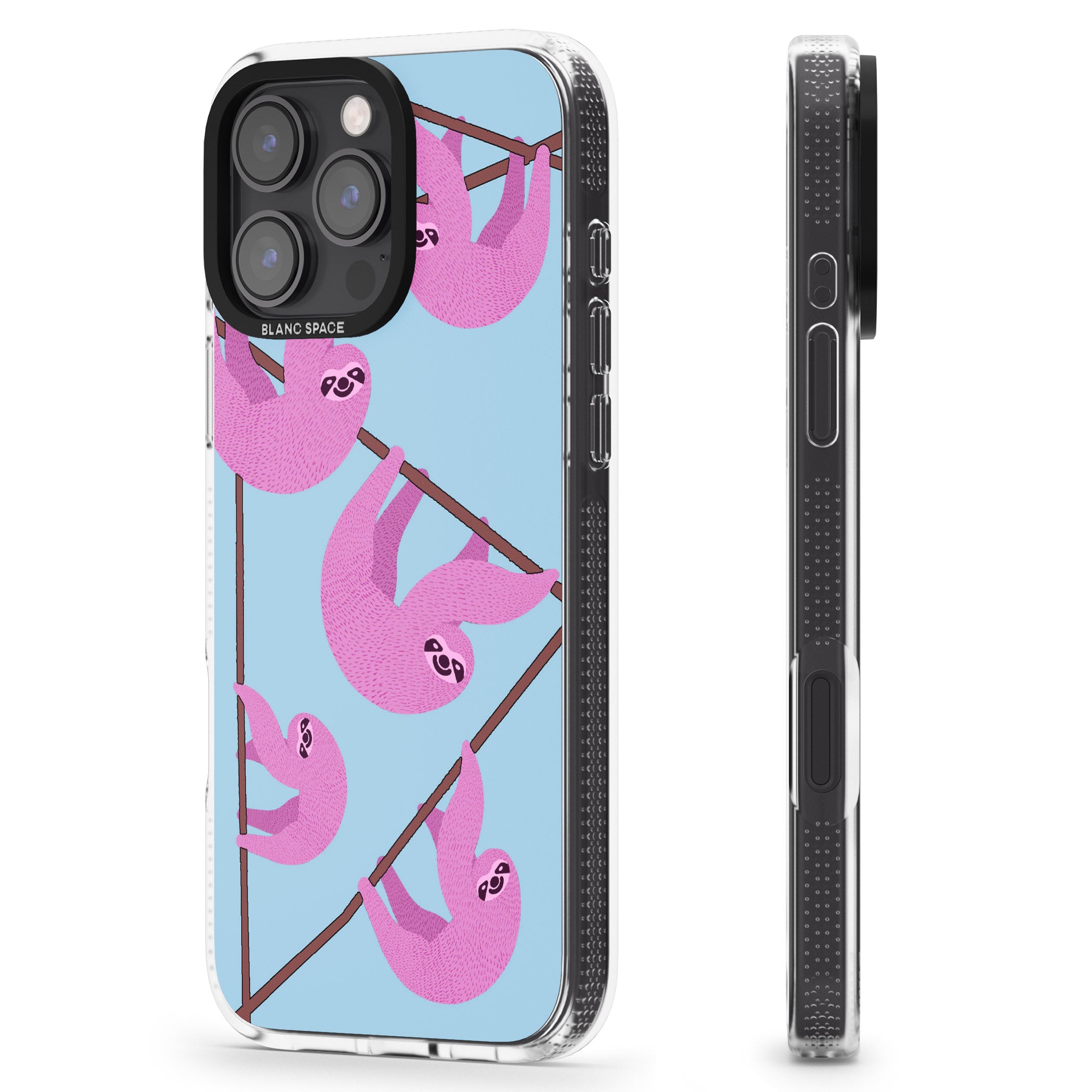 Pink Sloth iPhone 16 Pro Max / 16 Pro Clear Case Impact Air - Blanc Space