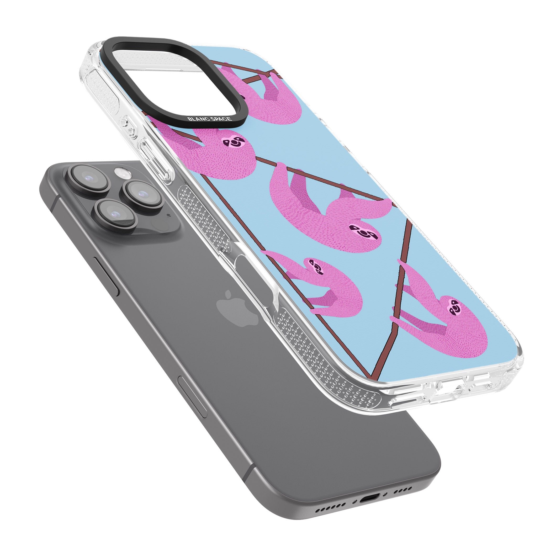 Pink Sloth iPhone 16 Pro Max / 16 Pro Clear Case Impact Air - Blanc Space
