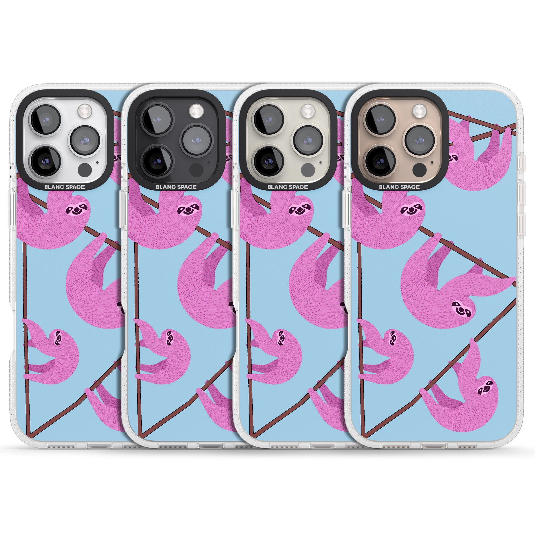 Pink Sloth iPhone 16 Pro Max / 16 Pro Clear Case Impact Air - Blanc Space
