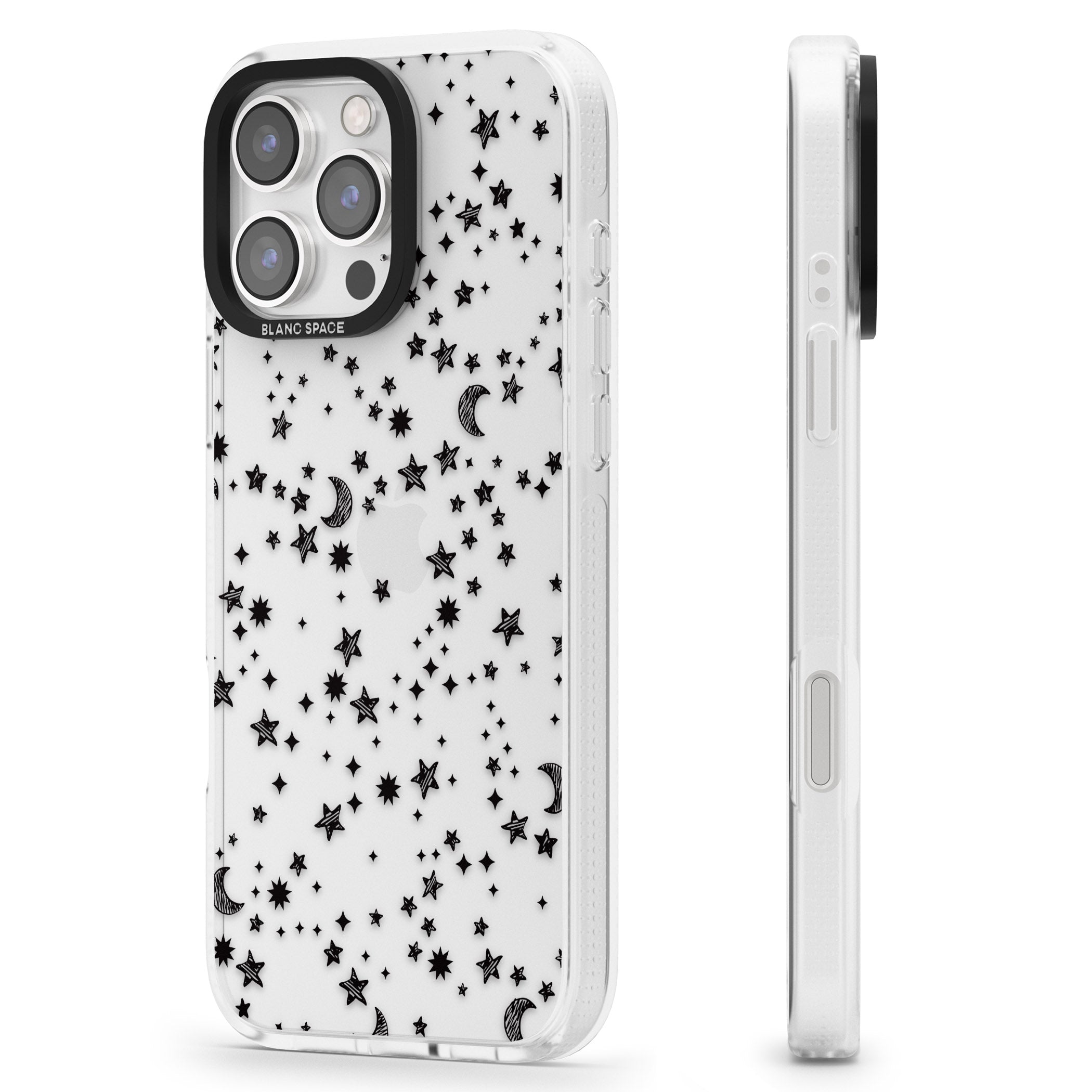 Black Cosmic Galaxy Pattern iPhone 16 Pro Max / 16 Pro Clear Case Impact Air - Blanc Space