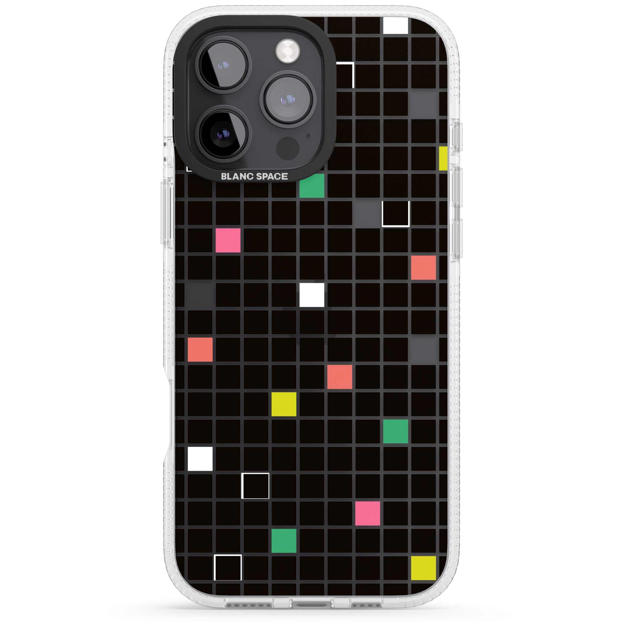 Vibrant Black Geometric Grid iPhone 16 Pro Max / 16 Pro Clear Case Impact Air - Blanc Space