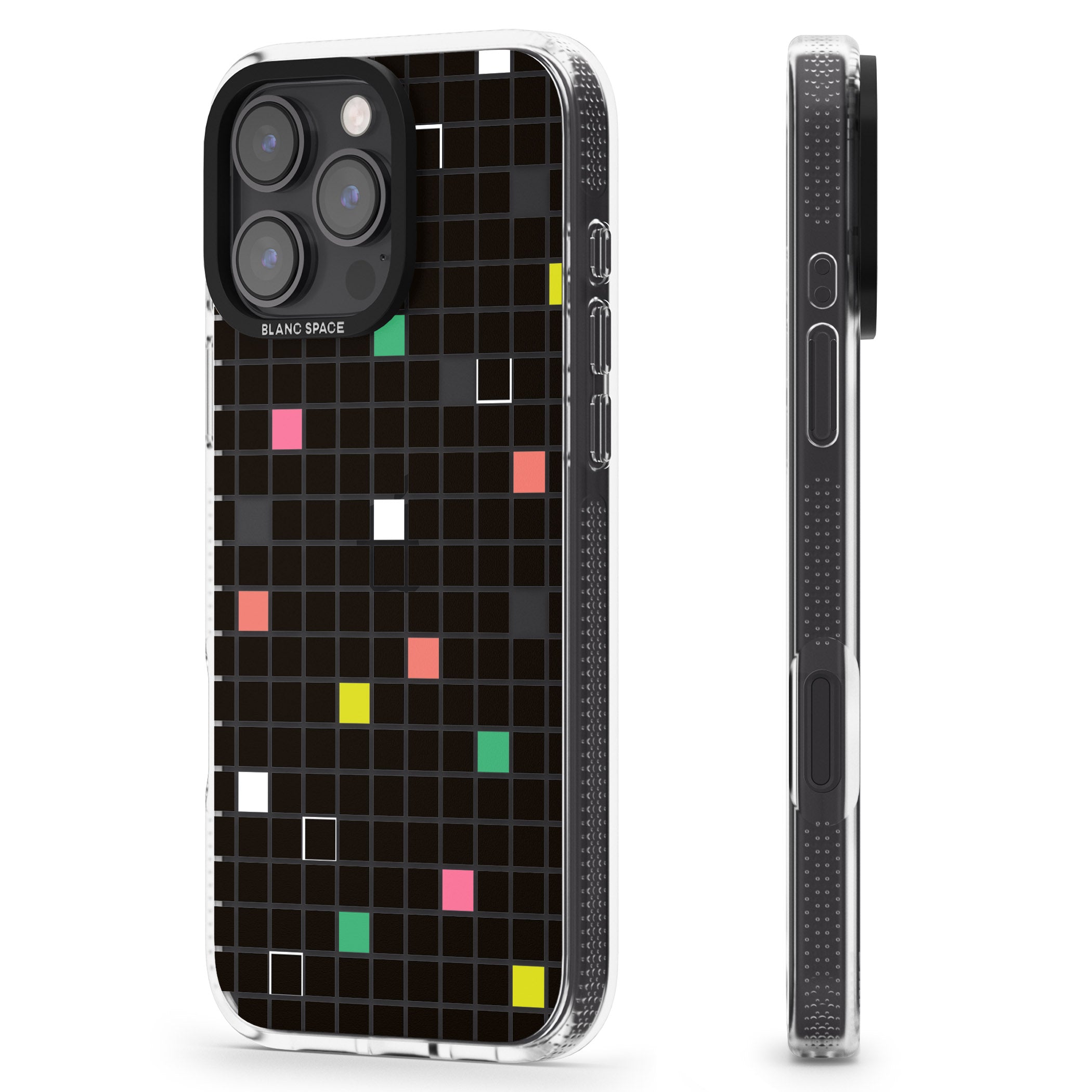 Vibrant Black Geometric Grid iPhone 16 Pro Max / 16 Pro Clear Case Impact Air - Blanc Space