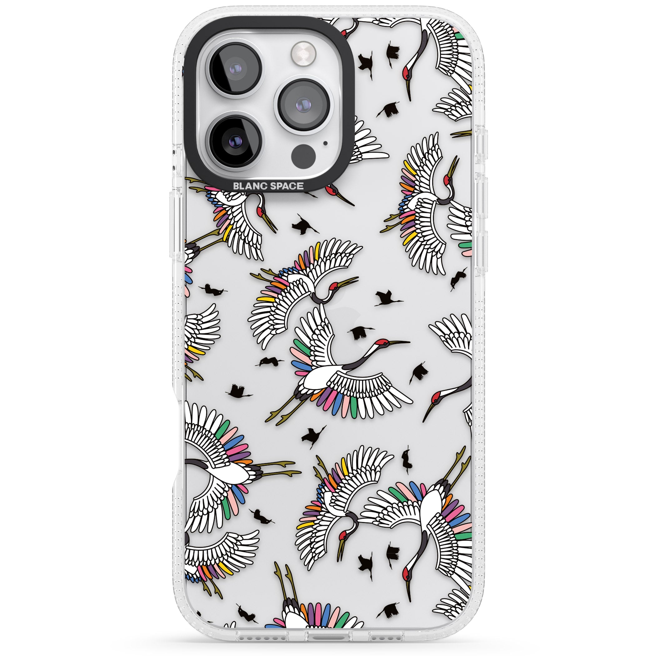Colourful Crane Pattern iPhone 16 Pro Max / 16 Pro Clear Case Impact Air - Blanc Space