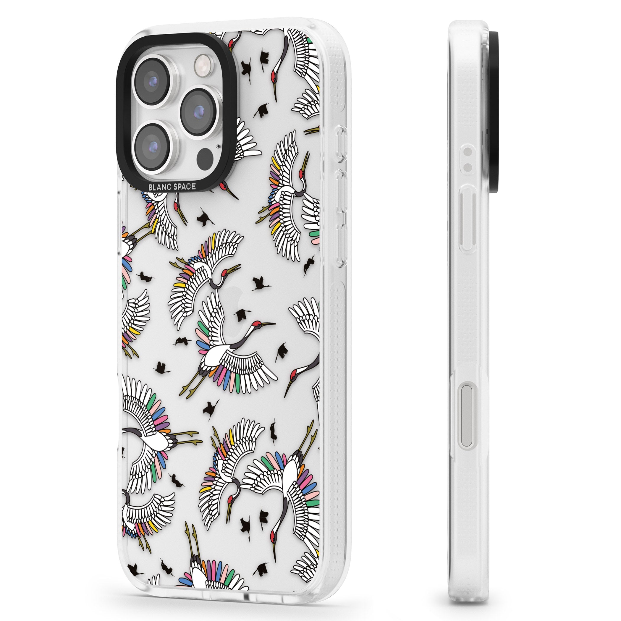 Colourful Crane Pattern iPhone 16 Pro Max / 16 Pro Clear Case Impact Air - Blanc Space