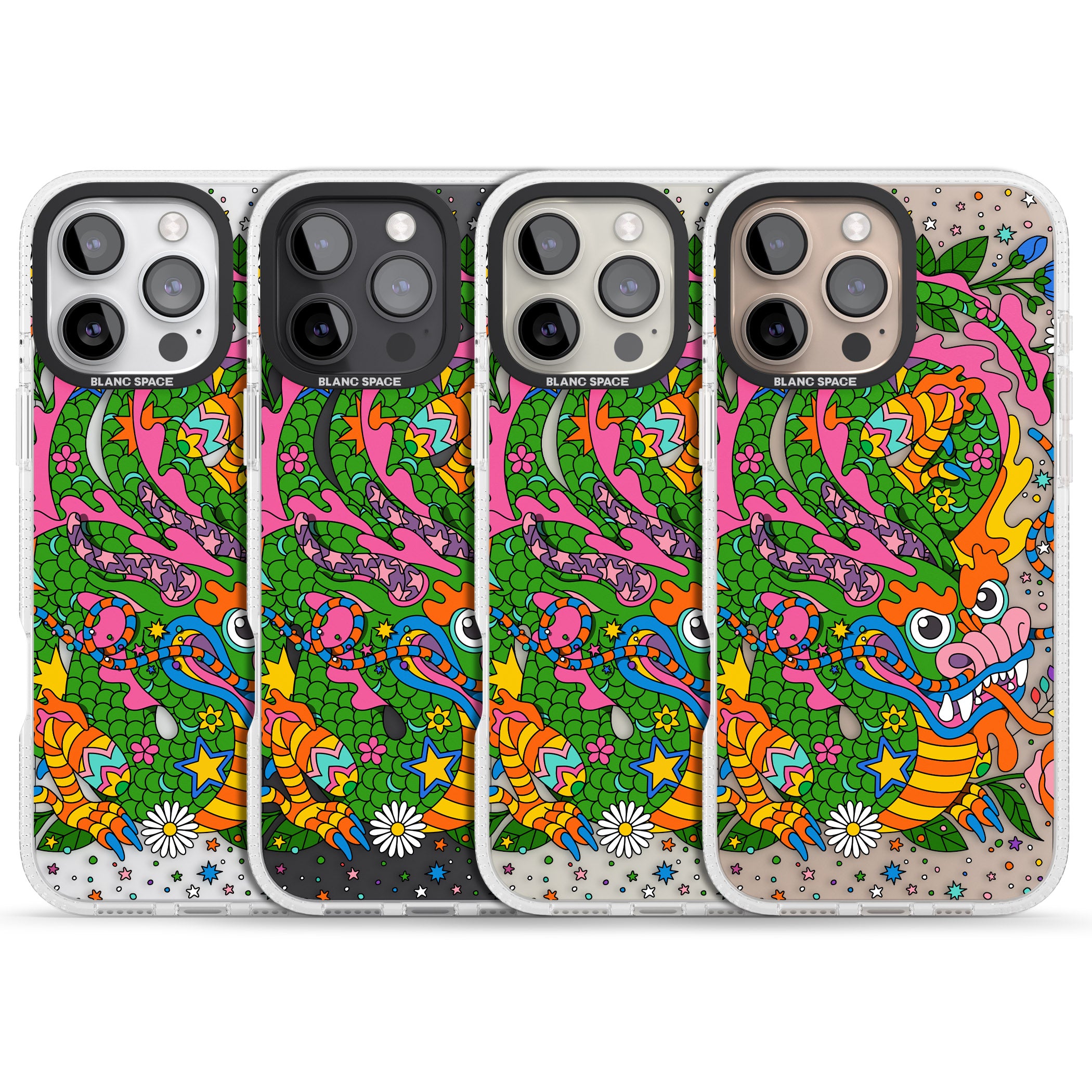 Psychedelic Jungle Dragon iPhone 16 Pro Max / 16 Pro Clear Case Impact Air - Blanc Space