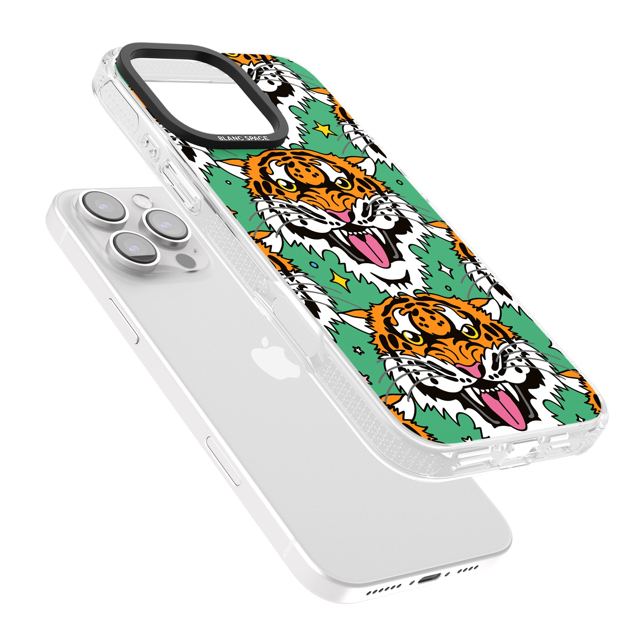 Fierce Jungle Tigers (Green) iPhone 16 Pro Max / 16 Pro Clear Case Impact Air - Blanc Space