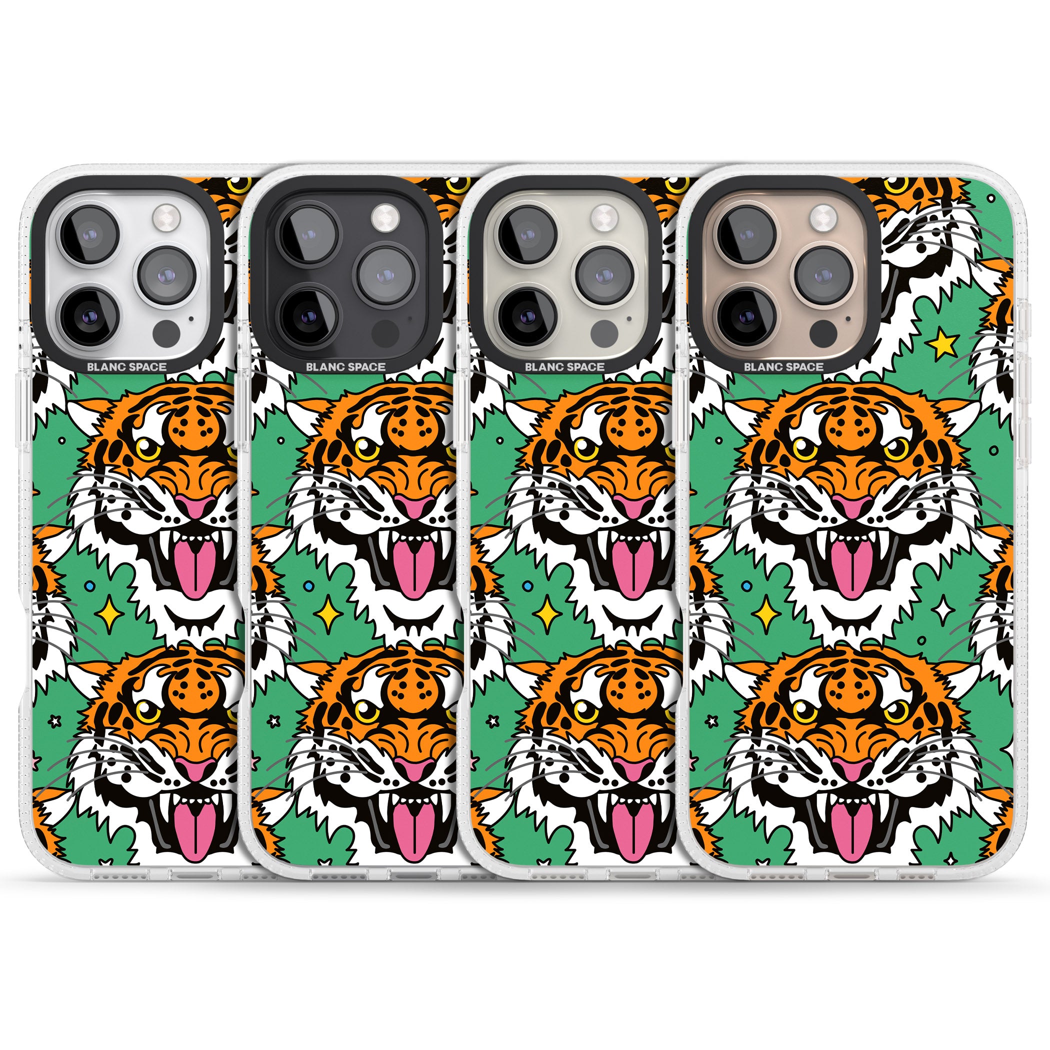 Fierce Jungle Tigers (Green) iPhone 16 Pro Max / 16 Pro Clear Case Impact Air - Blanc Space