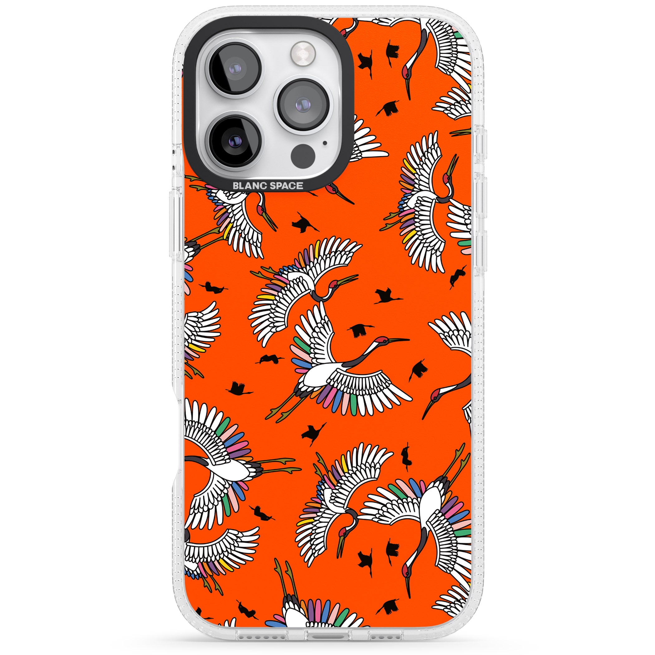 Colourful Crane Pattern (Orange) iPhone 16 Pro Max / 16 Pro Clear Case Impact Air - Blanc Space