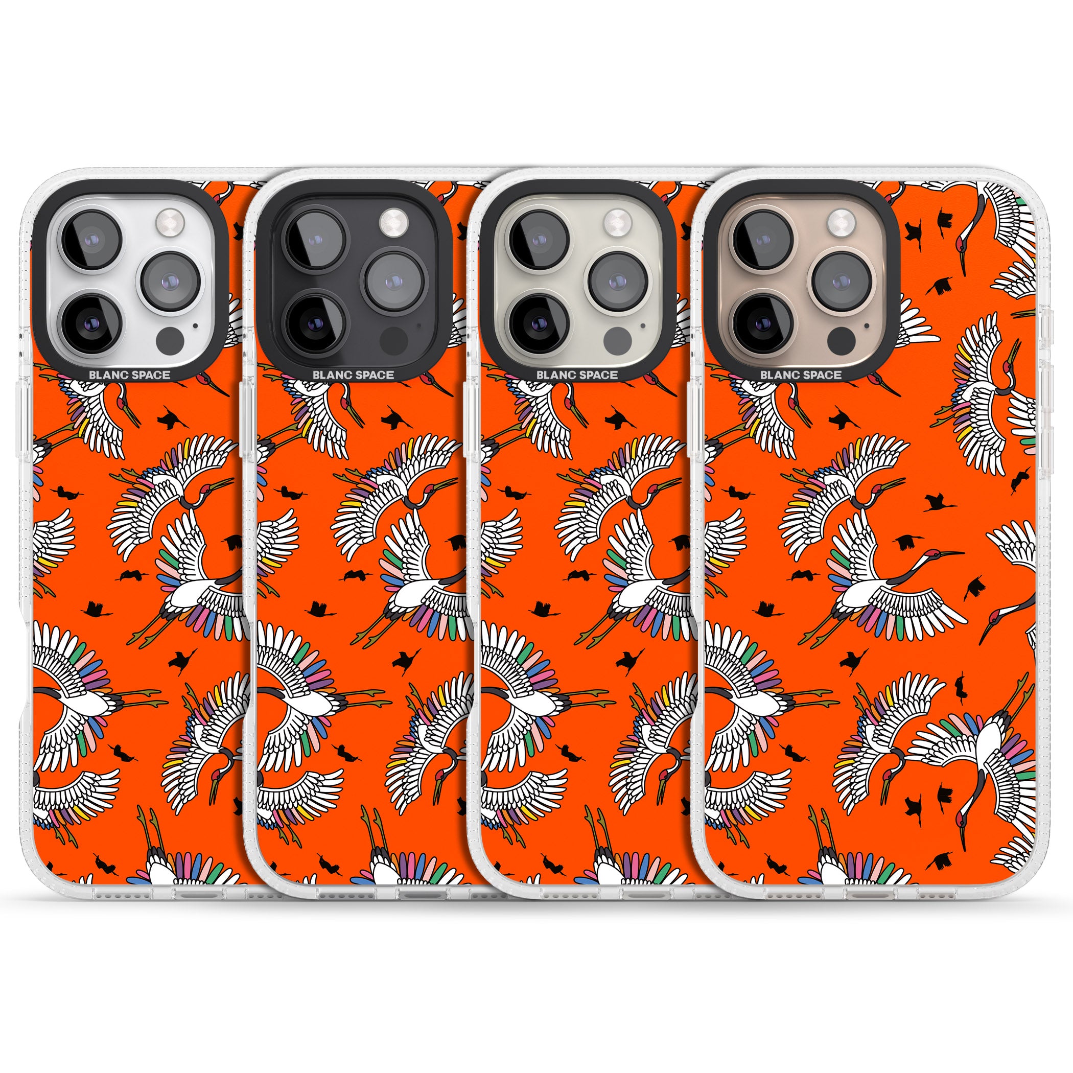 Colourful Crane Pattern (Orange) iPhone 16 Pro Max / 16 Pro Clear Case Impact Air - Blanc Space