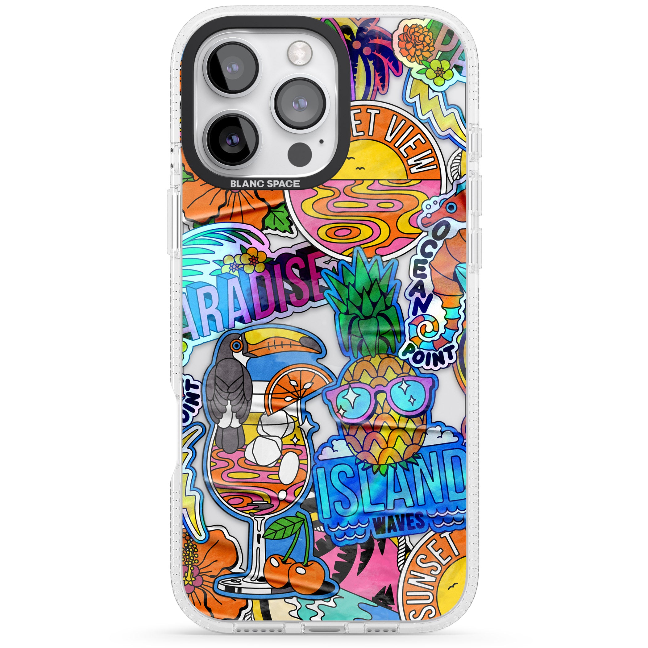 Tropical Vibes Collage iPhone 16 Pro Max / 16 Pro Clear Case Impact Air - Blanc Space