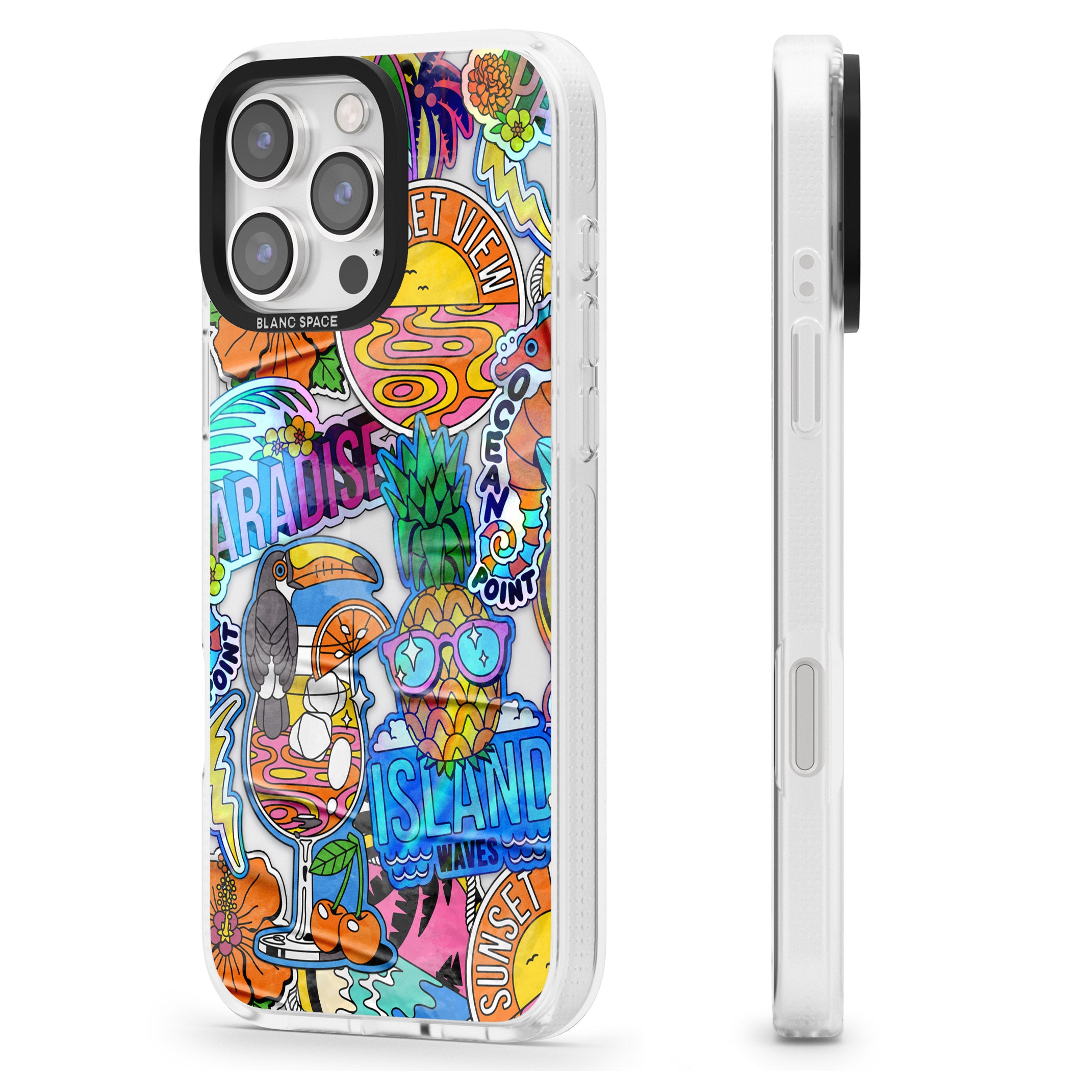 Tropical Vibes Collage iPhone 16 Pro Max / 16 Pro Clear Case Impact Air - Blanc Space