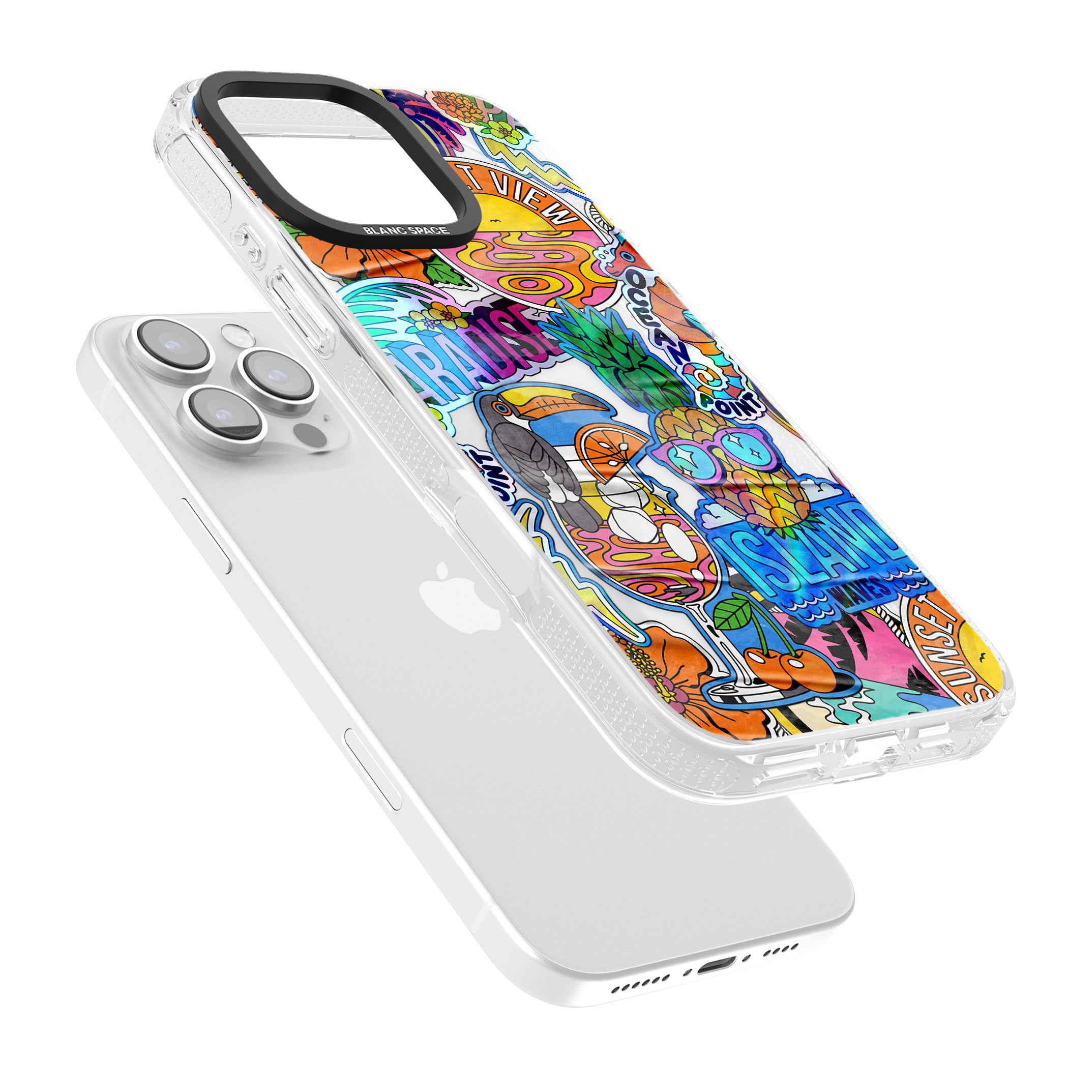 Tropical Vibes Collage iPhone 16 Pro Max / 16 Pro Clear Case Impact Air - Blanc Space