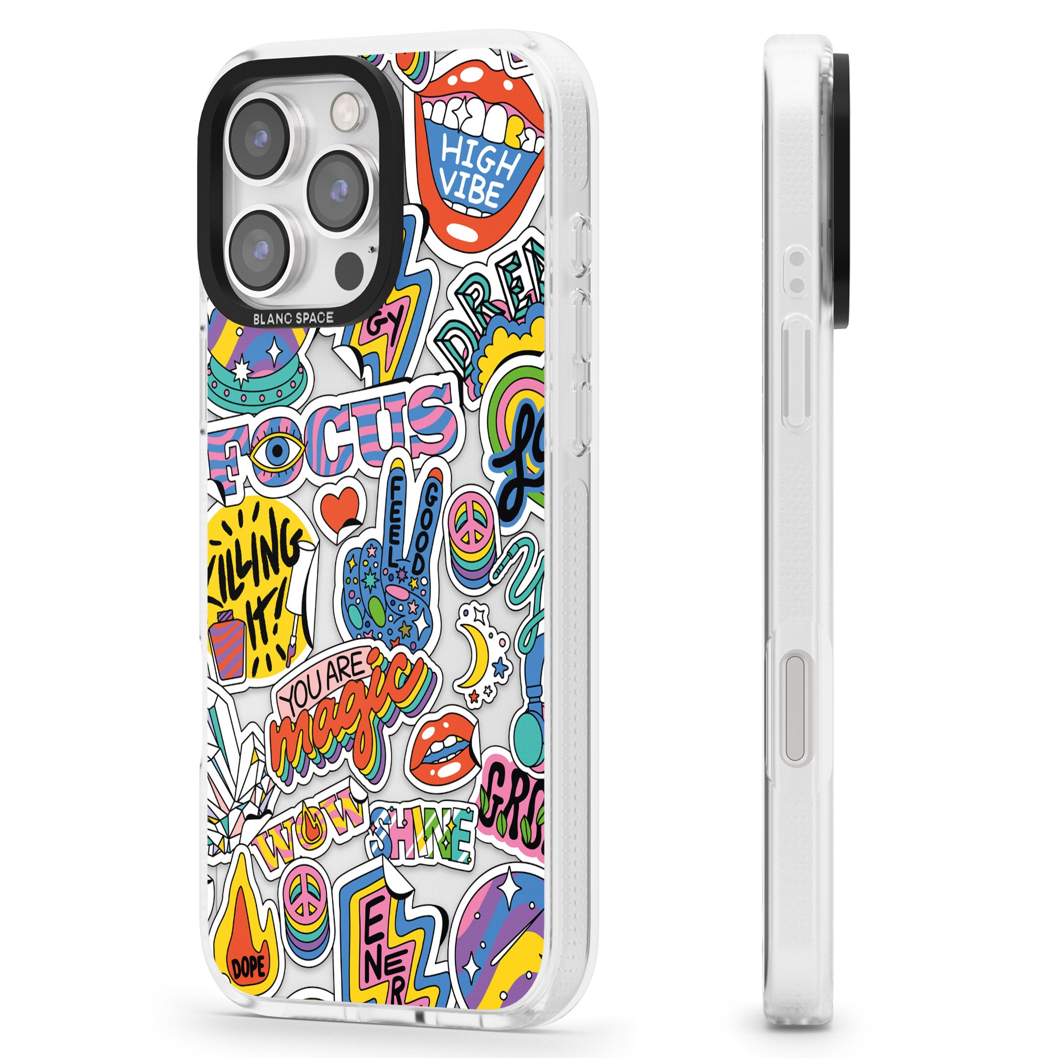 Magic Sticker Collage iPhone 16 Pro Max / 16 Pro Clear Case Impact Air - Blanc Space