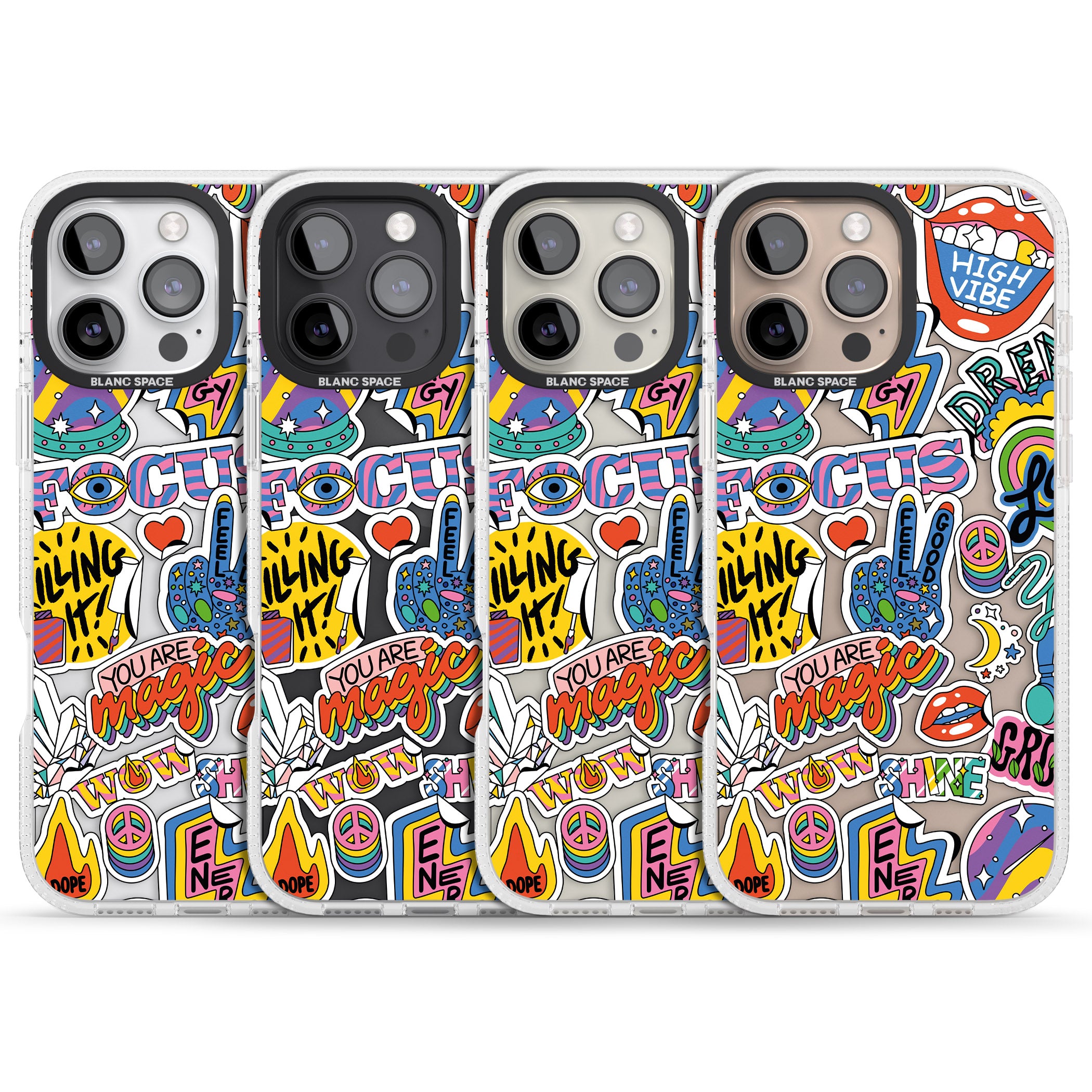 Magic Sticker Collage iPhone 16 Pro Max / 16 Pro Clear Case Impact Air - Blanc Space