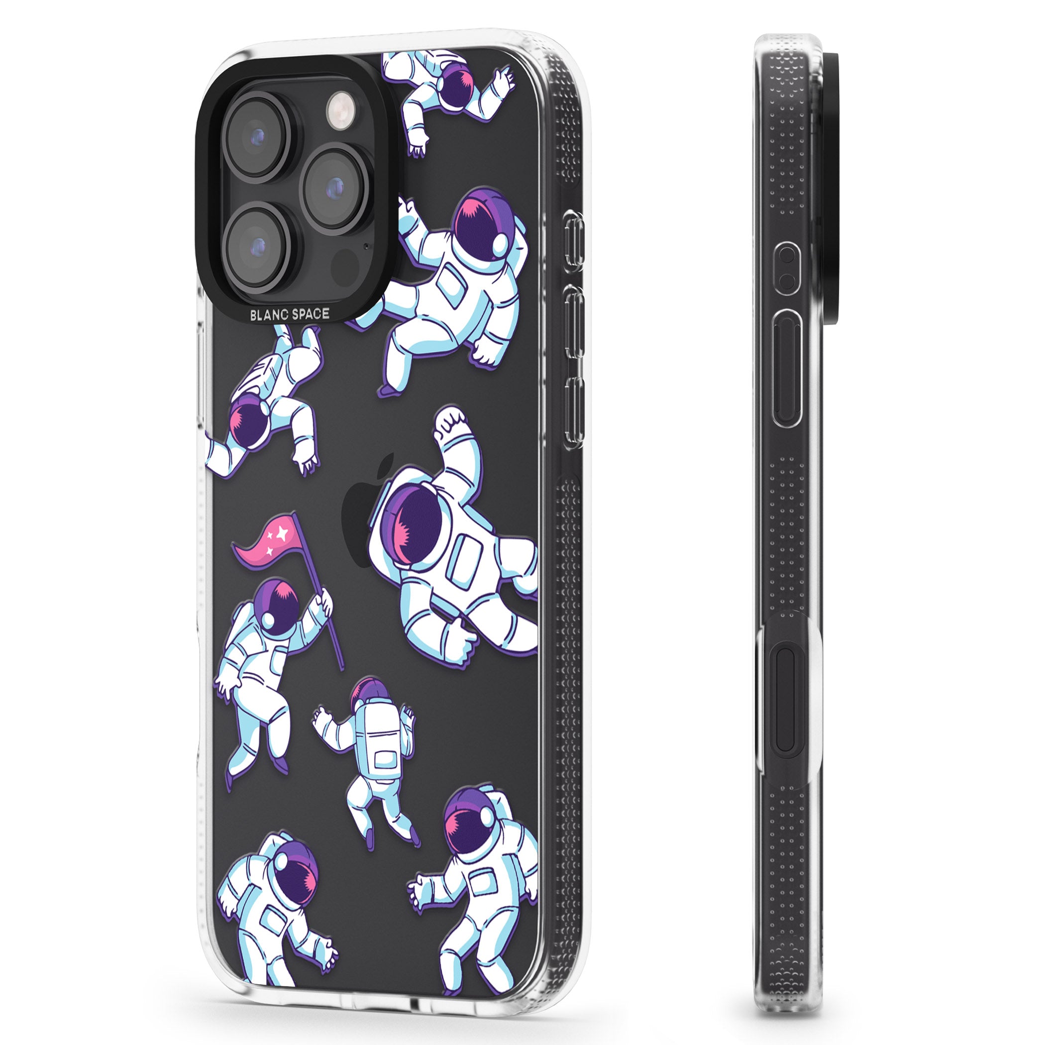 Astronaut Pattern iPhone 16 Pro Max / 16 Pro Clear Case Impact Air - Blanc Space