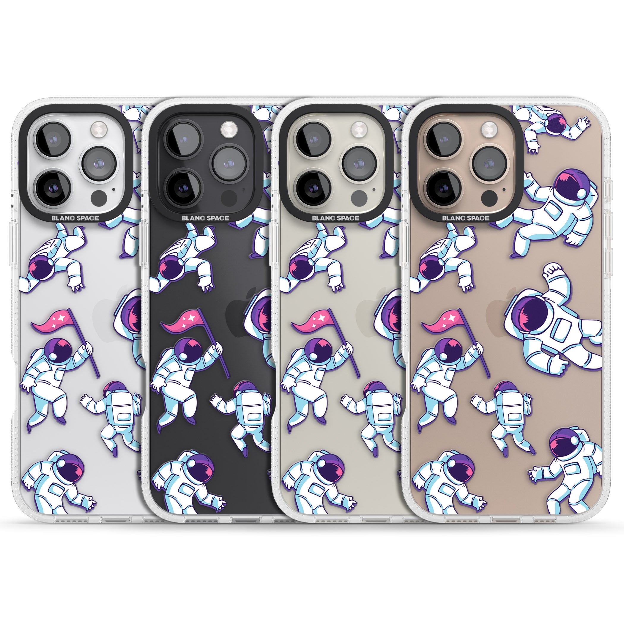 Astronaut Pattern iPhone 16 Pro Max / 16 Pro Clear Case Impact Air - Blanc Space