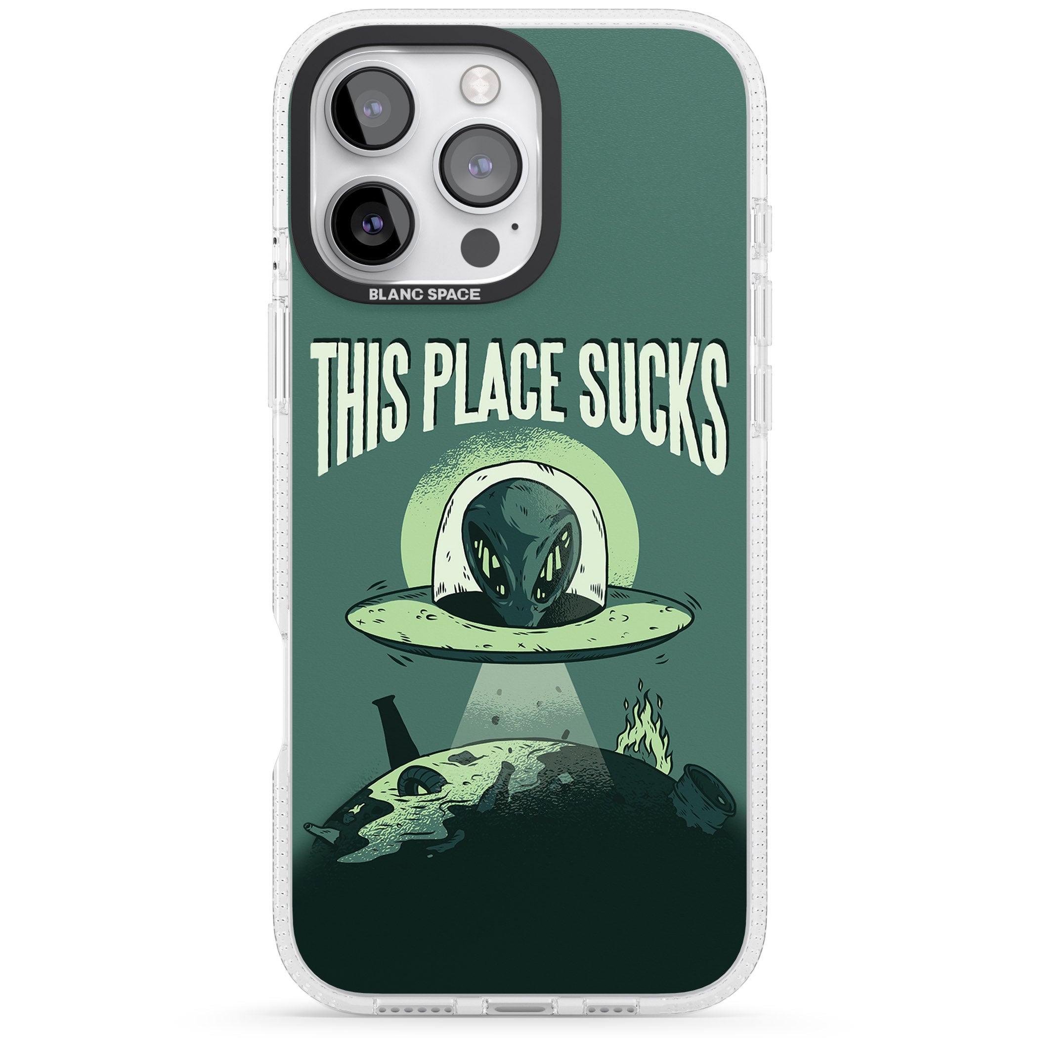 EARTH SUCKS iPhone 16 Pro Max / 16 Pro Clear Case Impact Air - Blanc Space