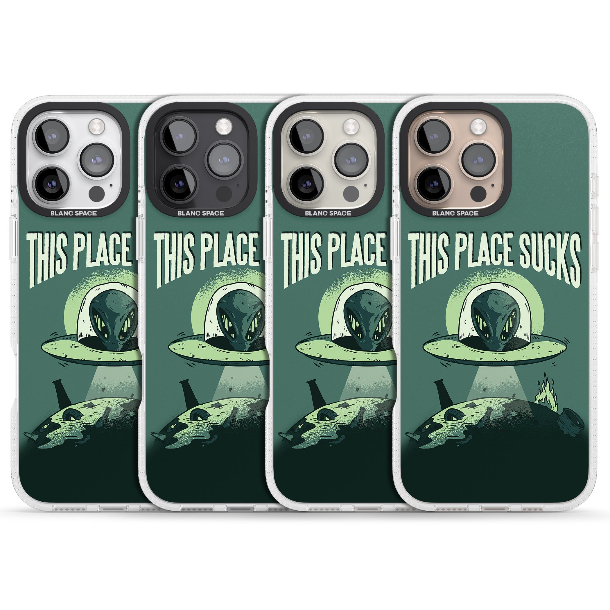 EARTH SUCKS iPhone 16 Pro Max / 16 Pro Clear Case Impact Air - Blanc Space