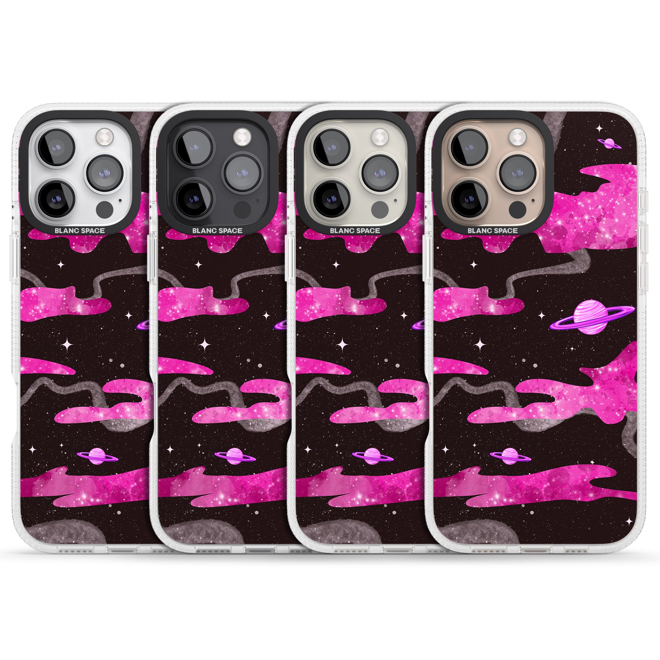 Pink Galaxy iPhone 16 Pro Max / 16 Pro Clear Case Impact Air - Blanc Space