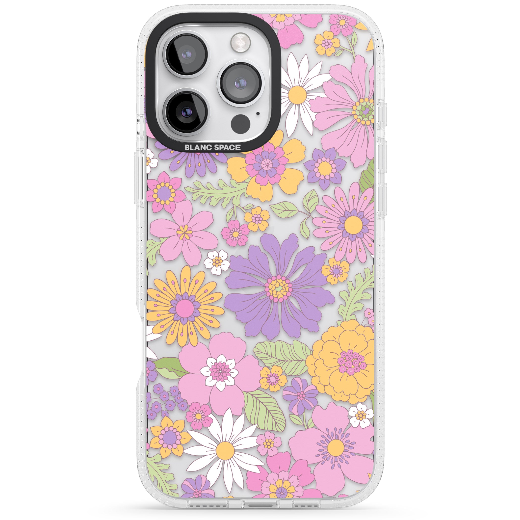 Soft Flower Mix iPhone 16 Pro Max / 16 Pro Clear Case Impact Air - Blanc Space