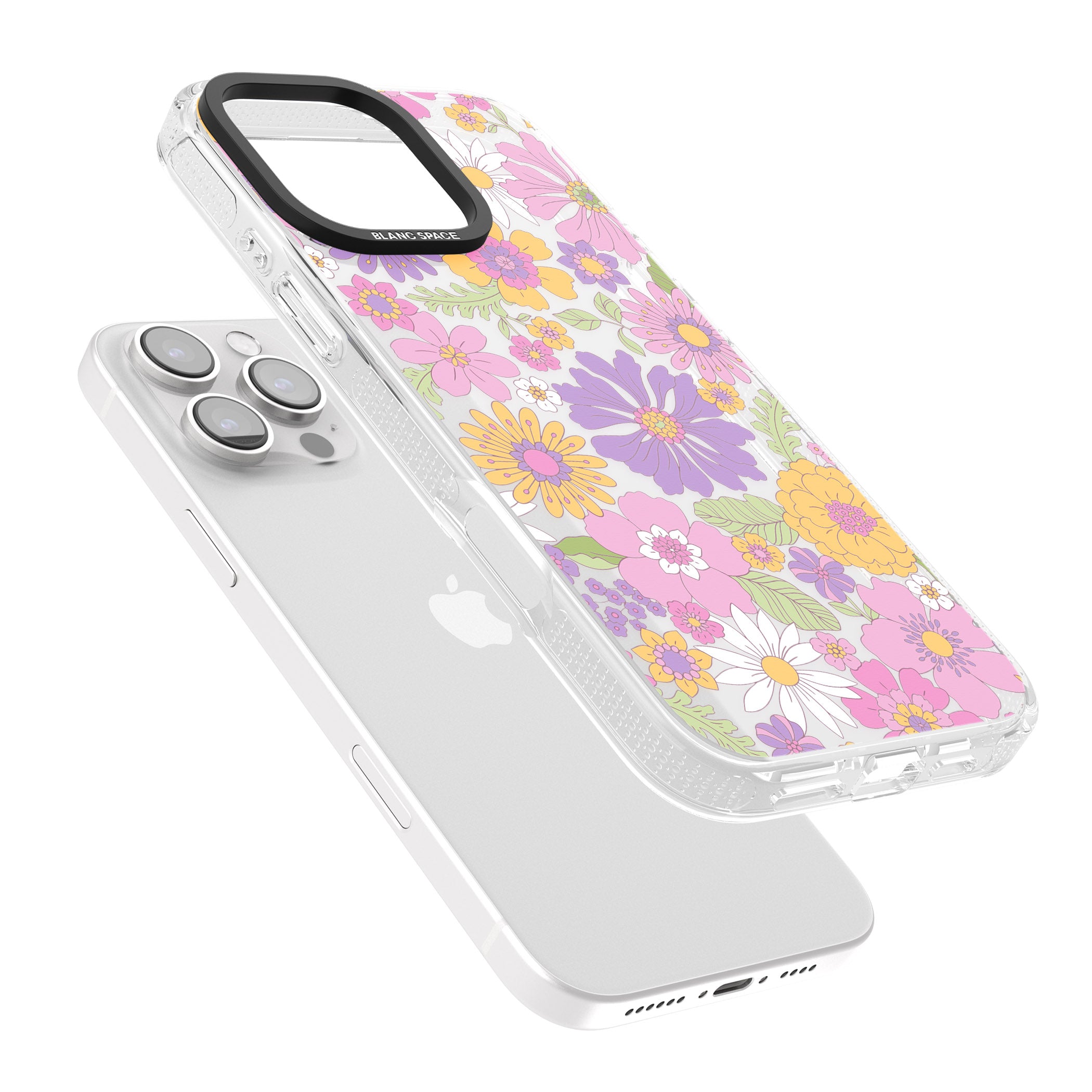 Soft Flower Mix iPhone 16 Pro Max / 16 Pro Clear Case Impact Air - Blanc Space