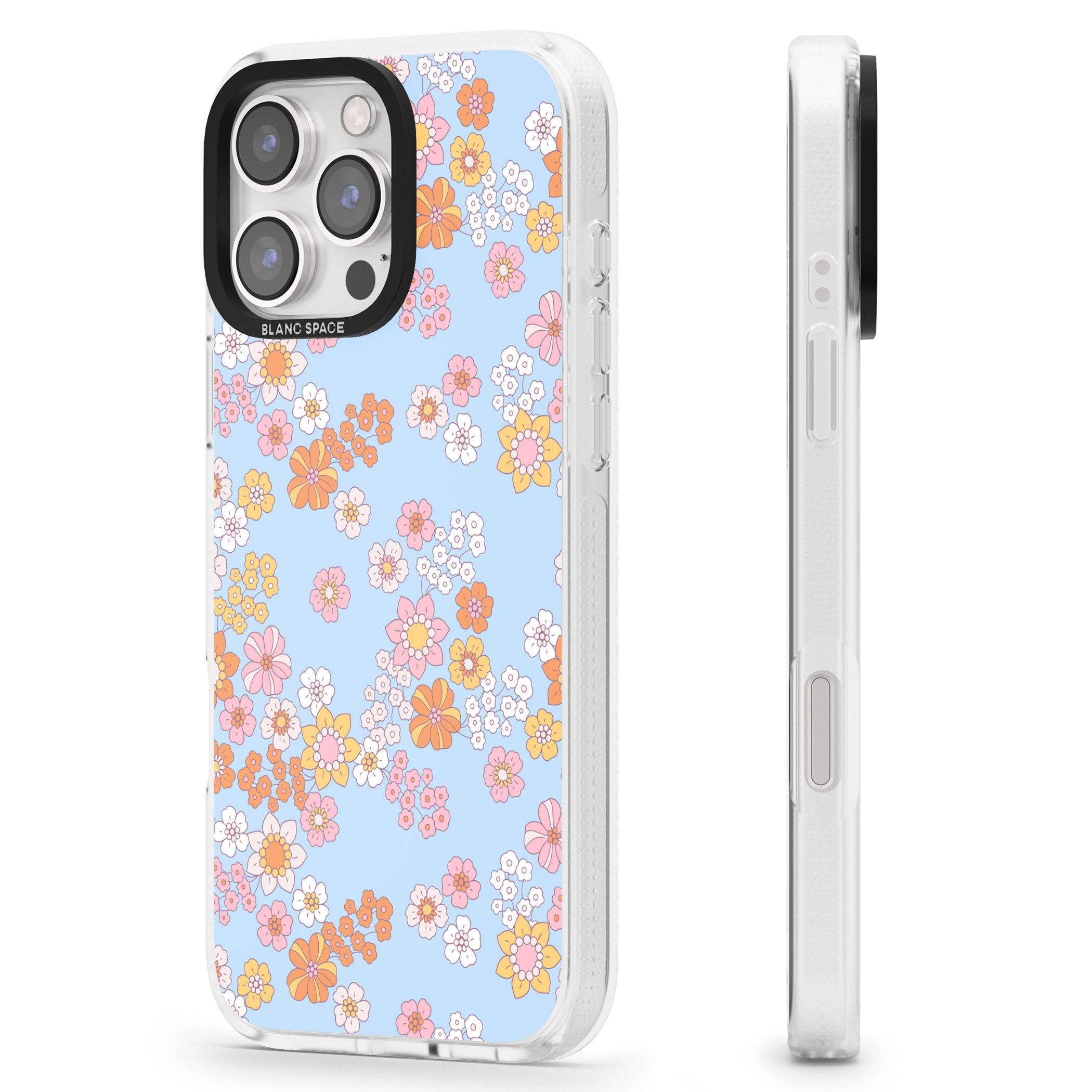Lake Blue Flower Mix iPhone 16 Pro Max / 16 Pro Clear Case Impact Air - Blanc Space