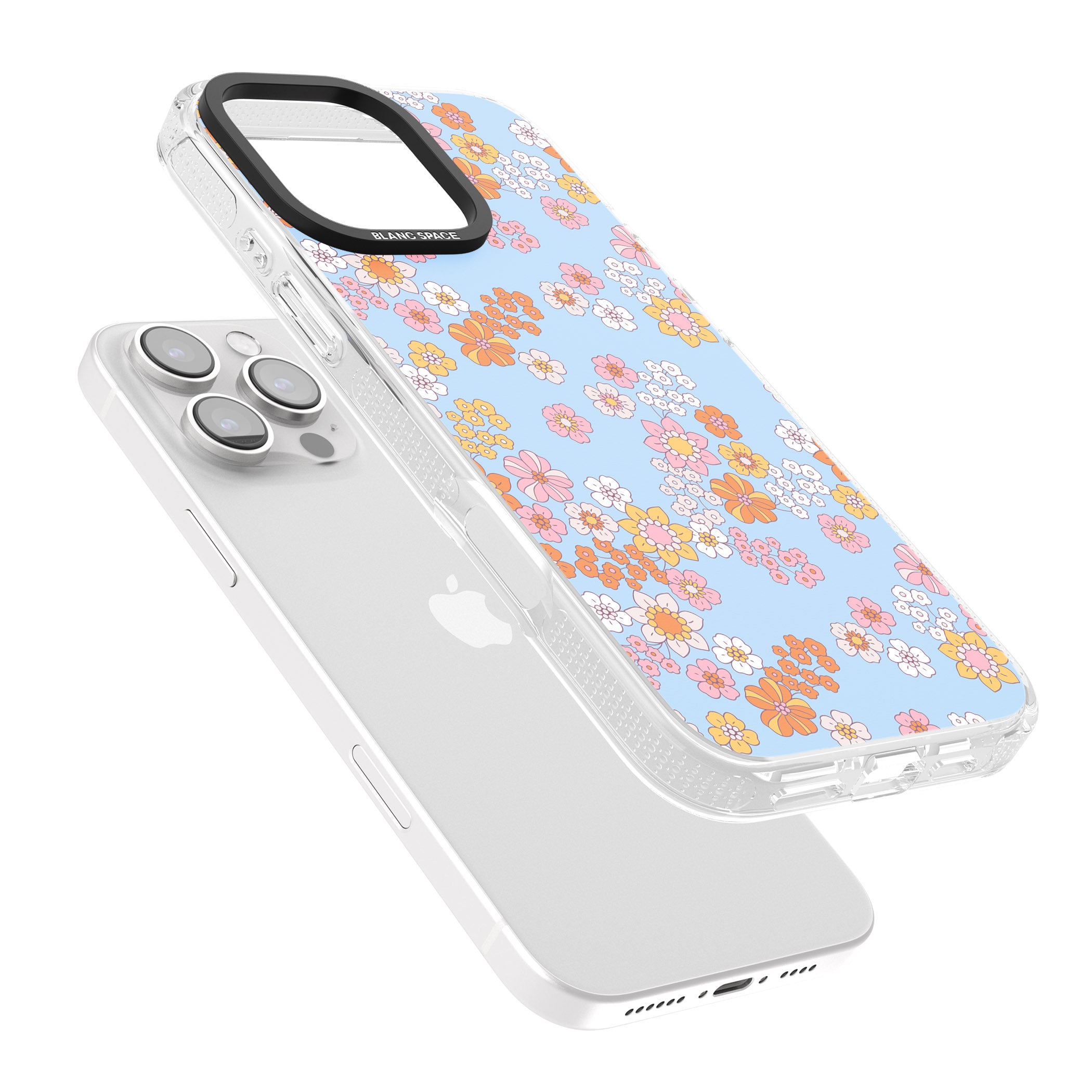 Lake Blue Flower Mix iPhone 16 Pro Max / 16 Pro Clear Case Impact Air - Blanc Space