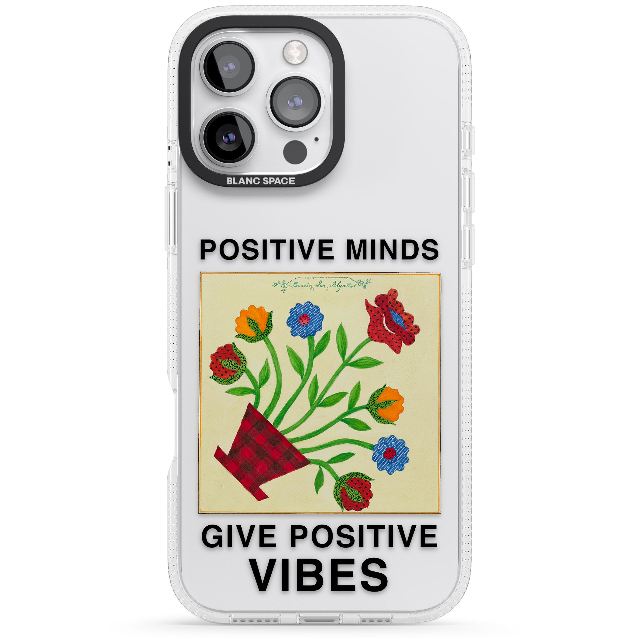 Positive Minds Give Positive Vibes iPhone 16 Pro Max / 16 Pro Clear Case Impact Air - Blanc Space