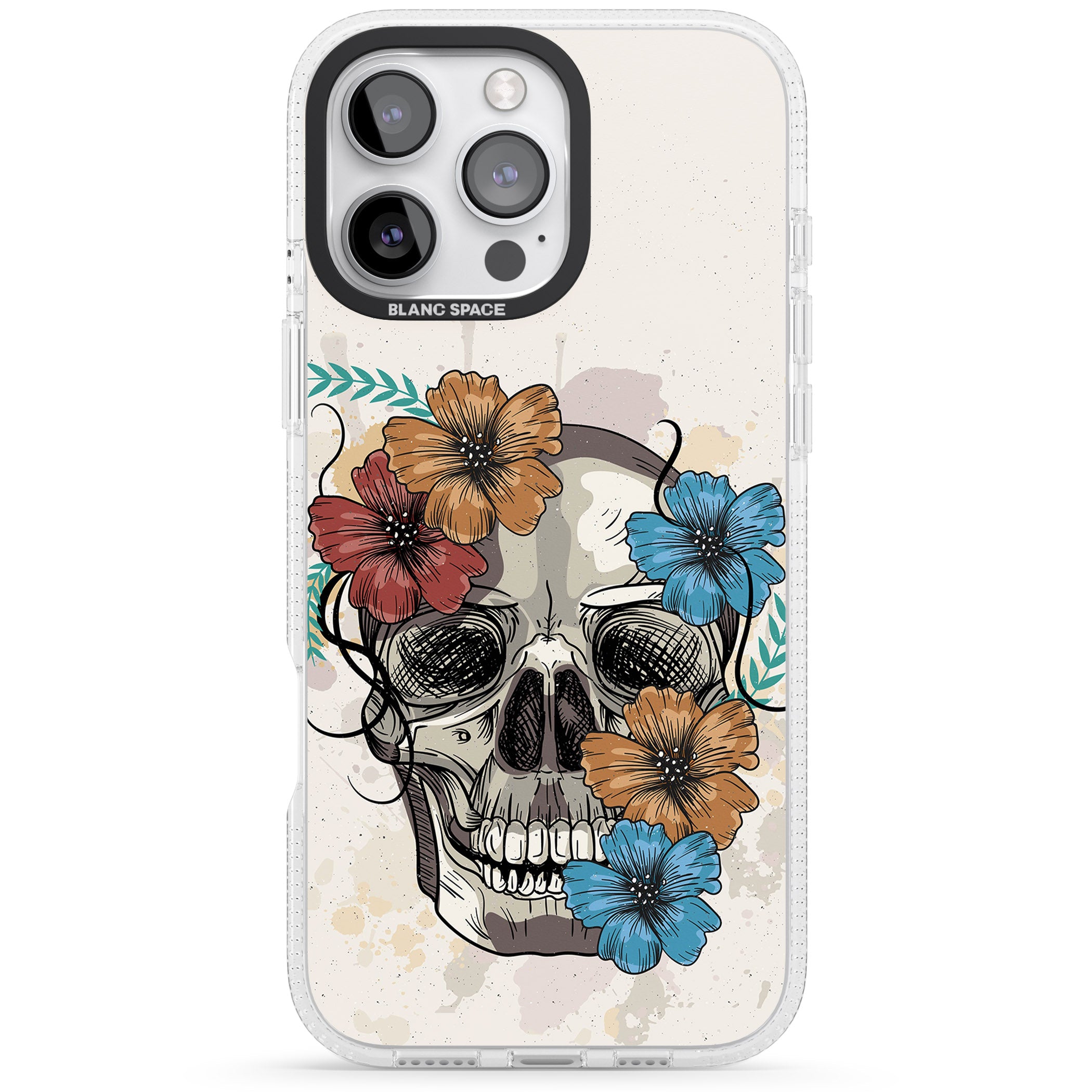 Sugar Skull Floral iPhone 16 Pro Max / 16 Pro Clear Case Impact Air - Blanc Space