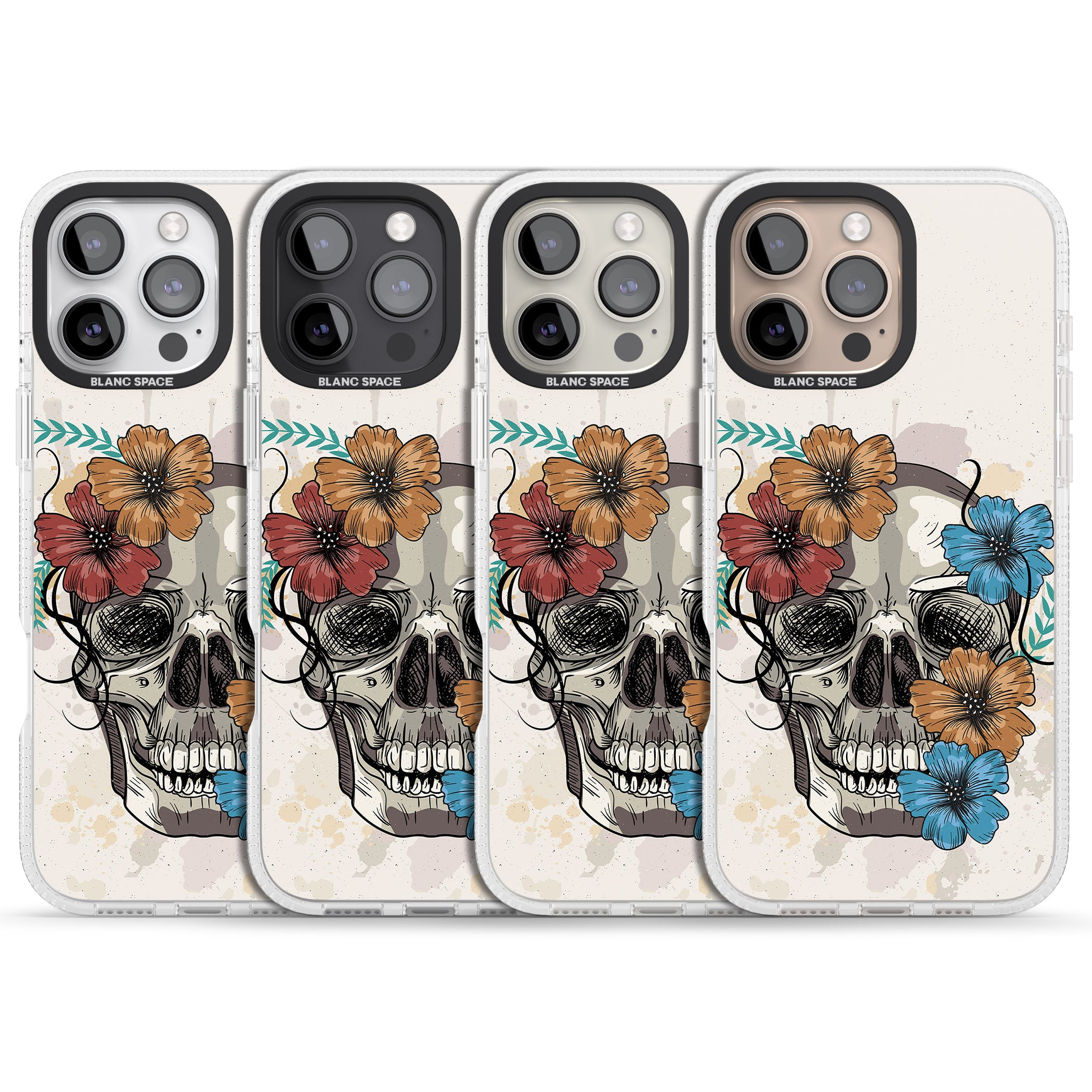 Sugar Skull Floral iPhone 16 Pro Max / 16 Pro Clear Case Impact Air - Blanc Space