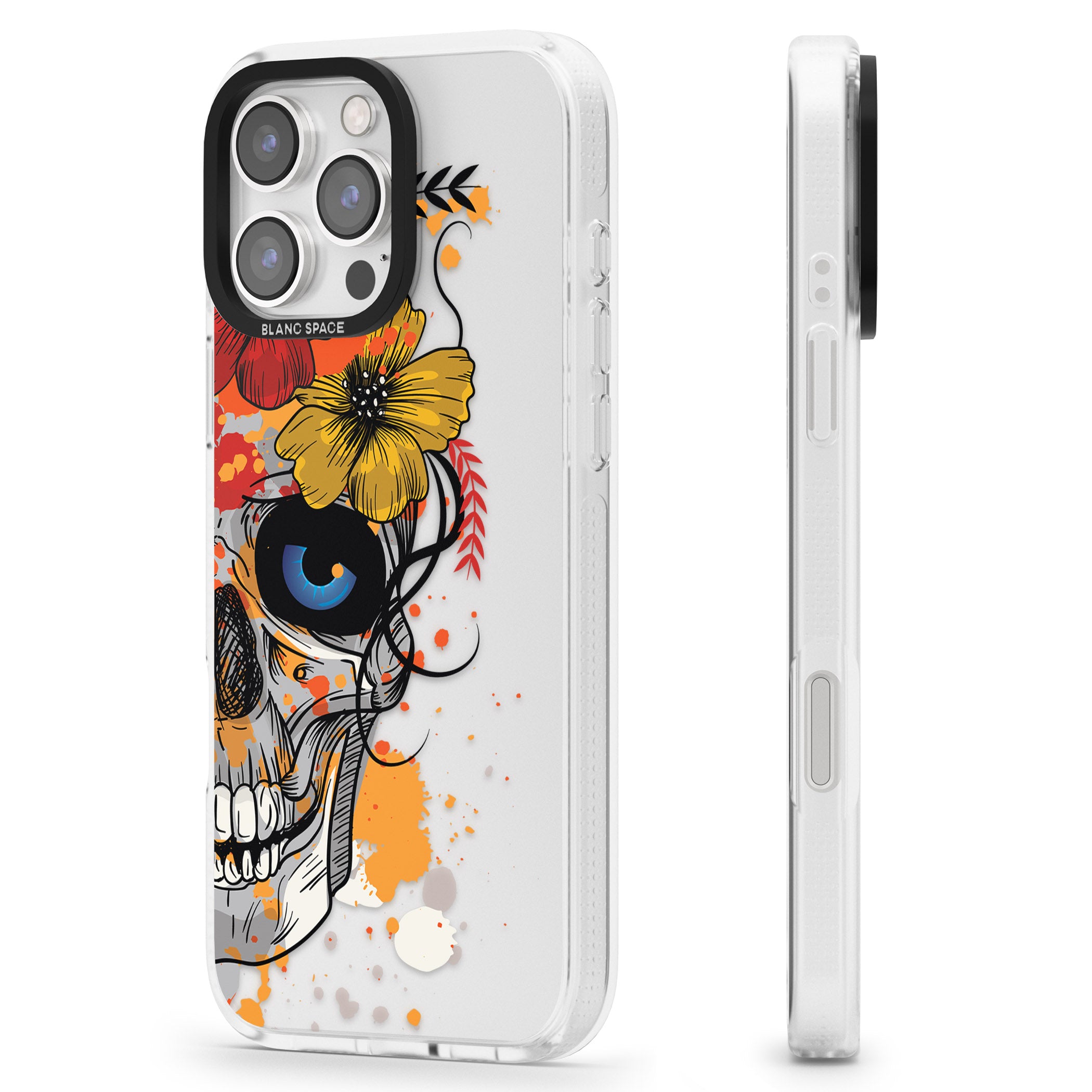 Sugar Skull Flowers iPhone 16 Pro Max / 16 Pro Clear Case Impact Air - Blanc Space