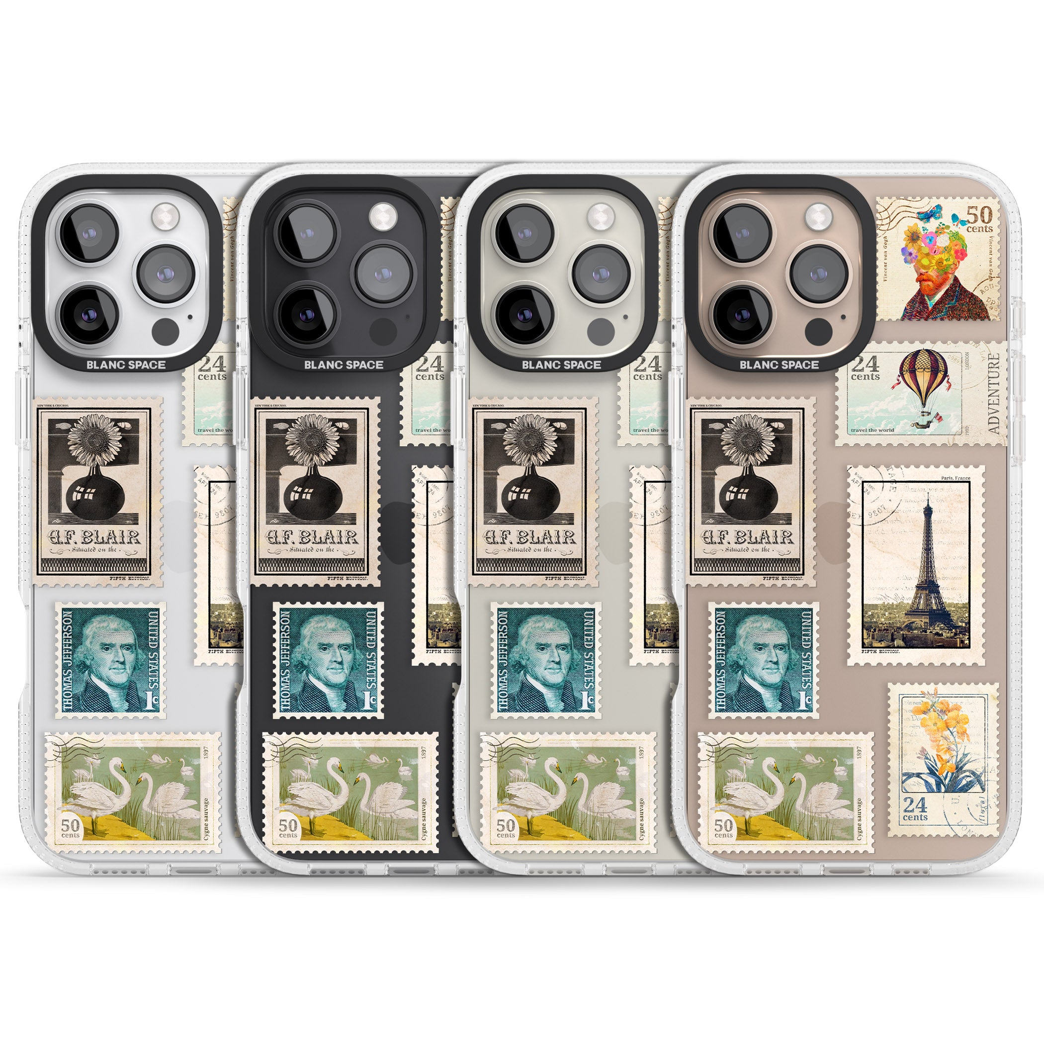 Vintage Stamps iPhone 16 Pro Max / 16 Pro Clear Case Impact Air - Blanc Space