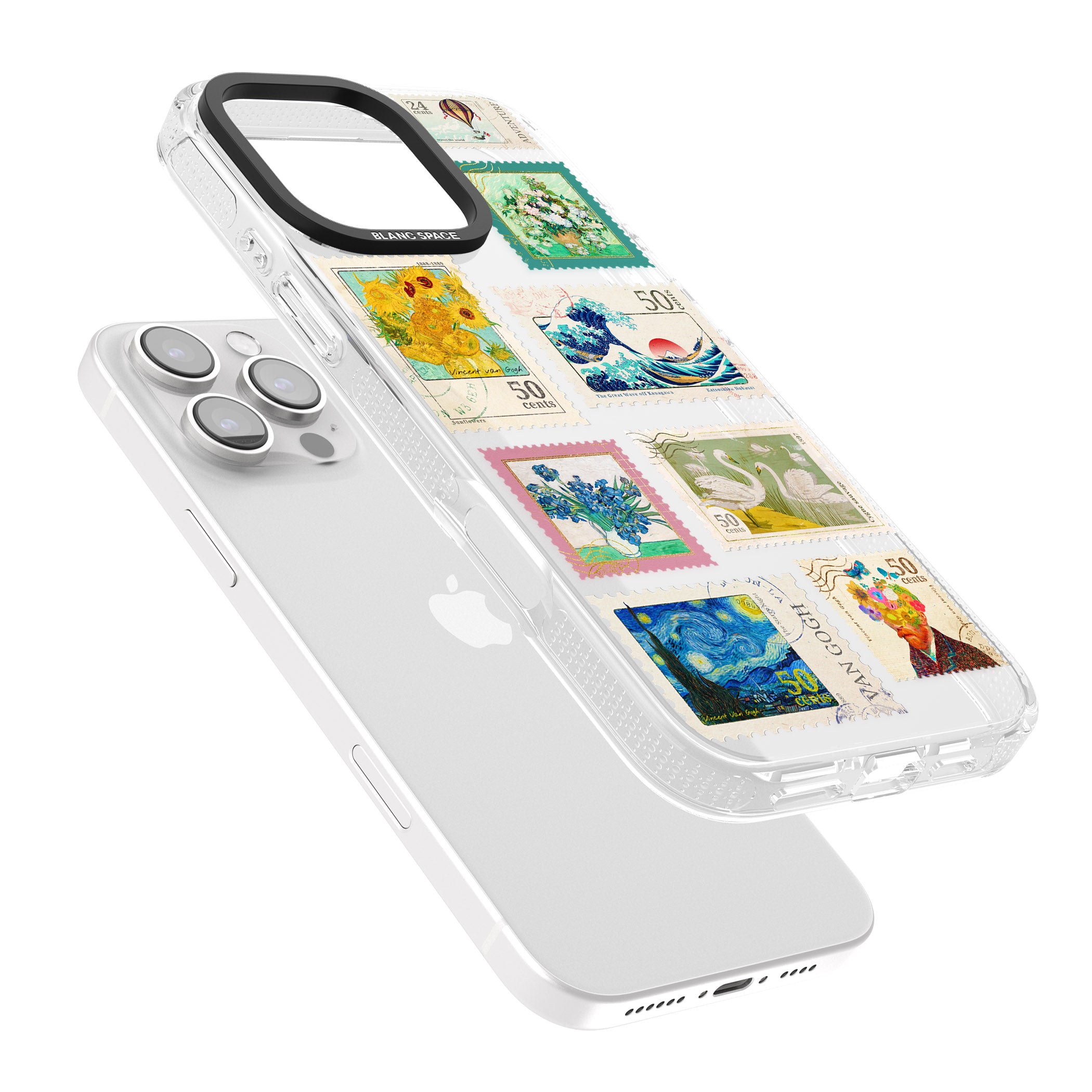 Vintage Art Stamps iPhone 16 Pro Max / 16 Pro Clear Case Impact Air - Blanc Space