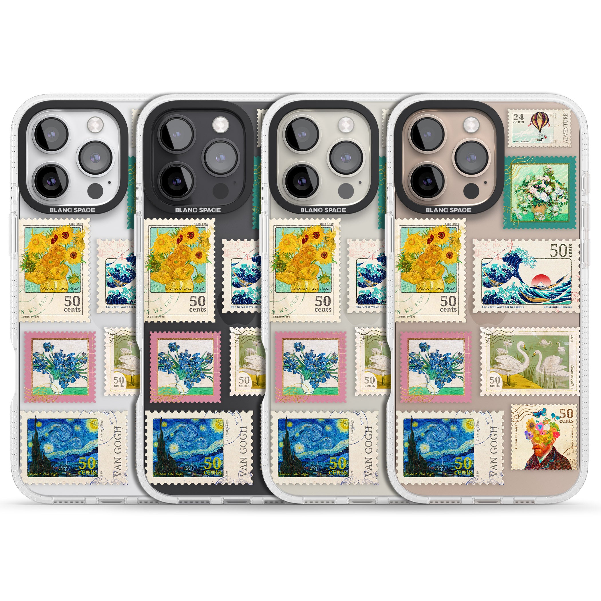 Vintage Art Stamps iPhone 16 Pro Max / 16 Pro Clear Case Impact Air - Blanc Space