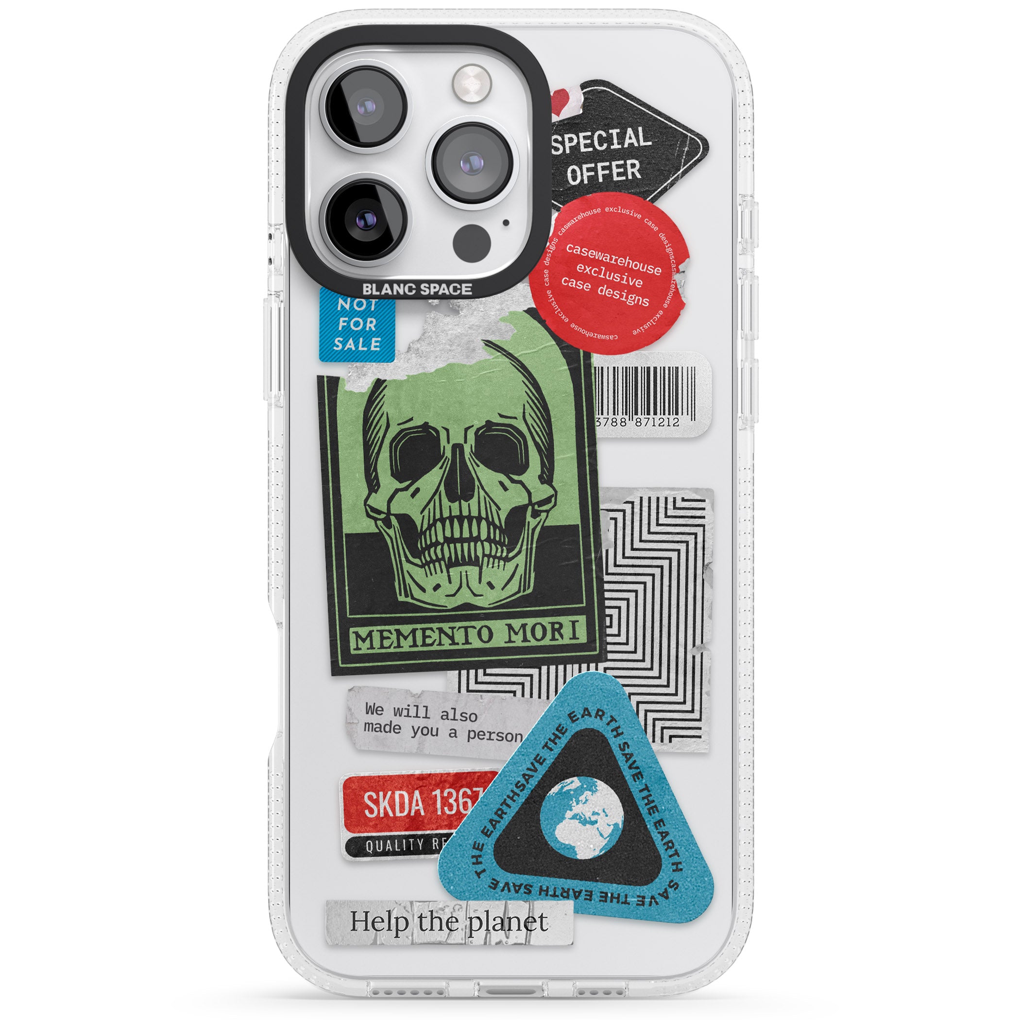 Skull Sticker Mix iPhone 16 Pro Max / 16 Pro Clear Case Impact Air - Blanc Space
