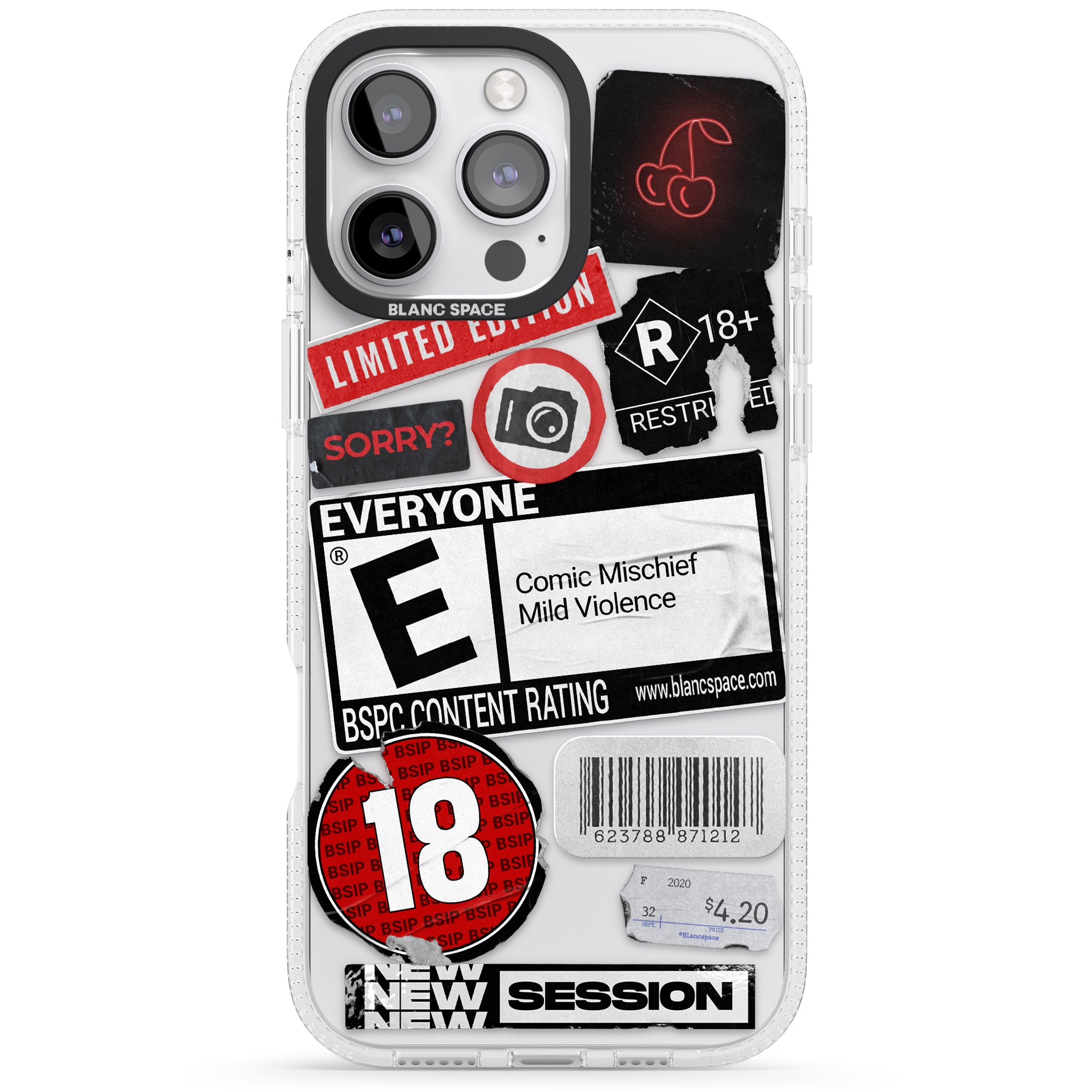 Rated 18+ Sticker Mix iPhone 16 Pro Max / 16 Pro Clear Case Impact Air - Blanc Space