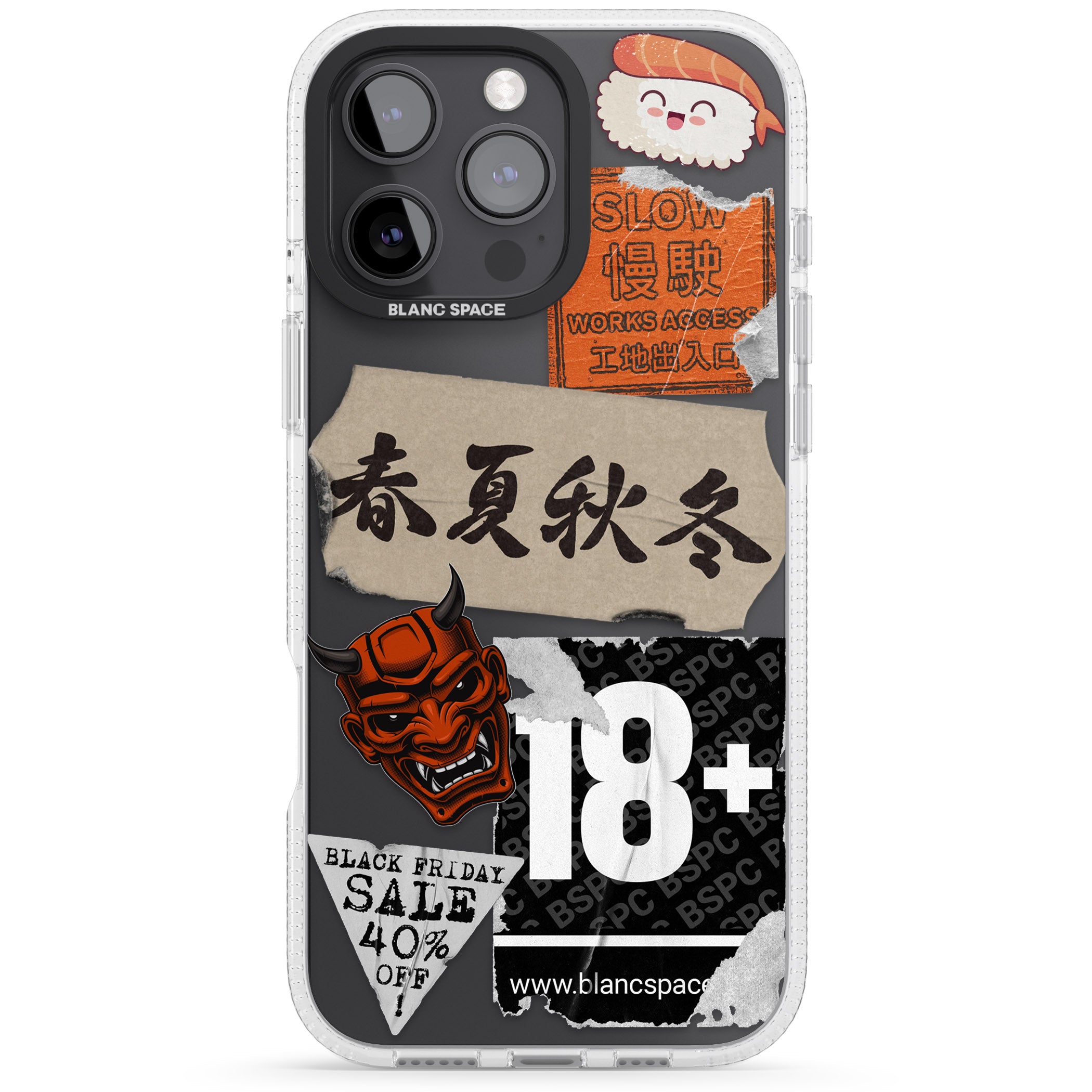 Asian Sticker Mix iPhone 16 Pro Max / 16 Pro Clear Case Impact Air - Blanc Space