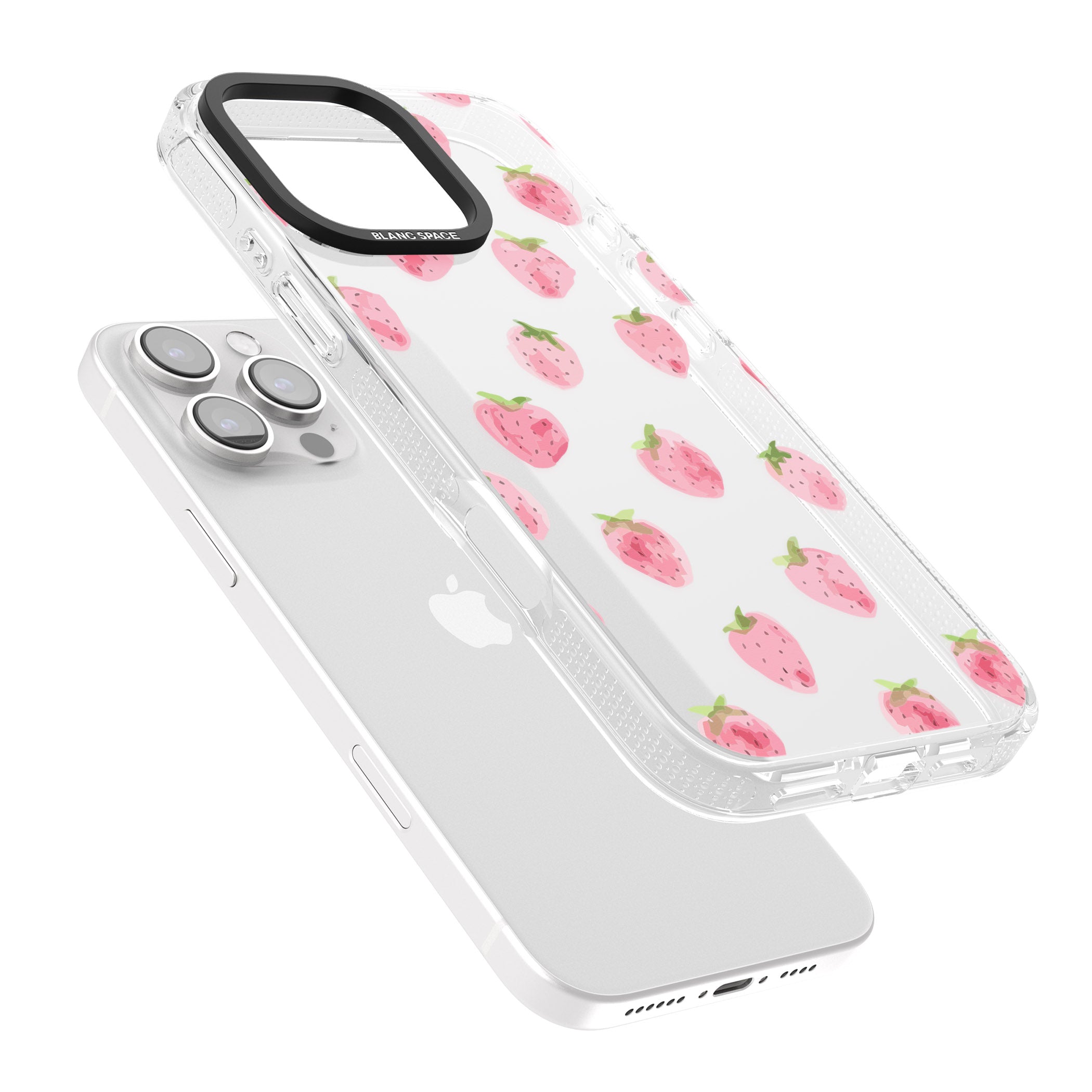Classic Strawberry iPhone 16 Pro Max / 16 Pro Clear Case Impact Air - Blanc Space