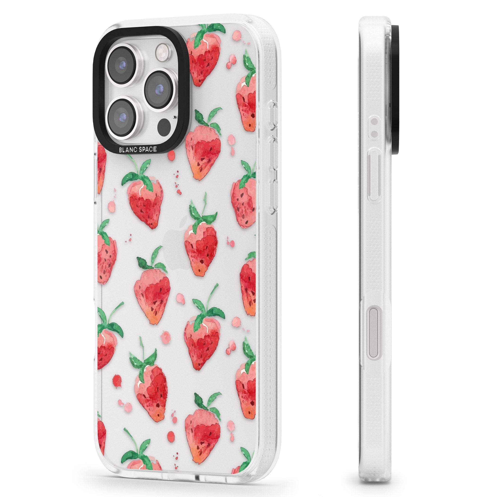 Strawberry Watercolour iPhone 16 Pro Max / 16 Pro Clear Case Impact Air - Blanc Space