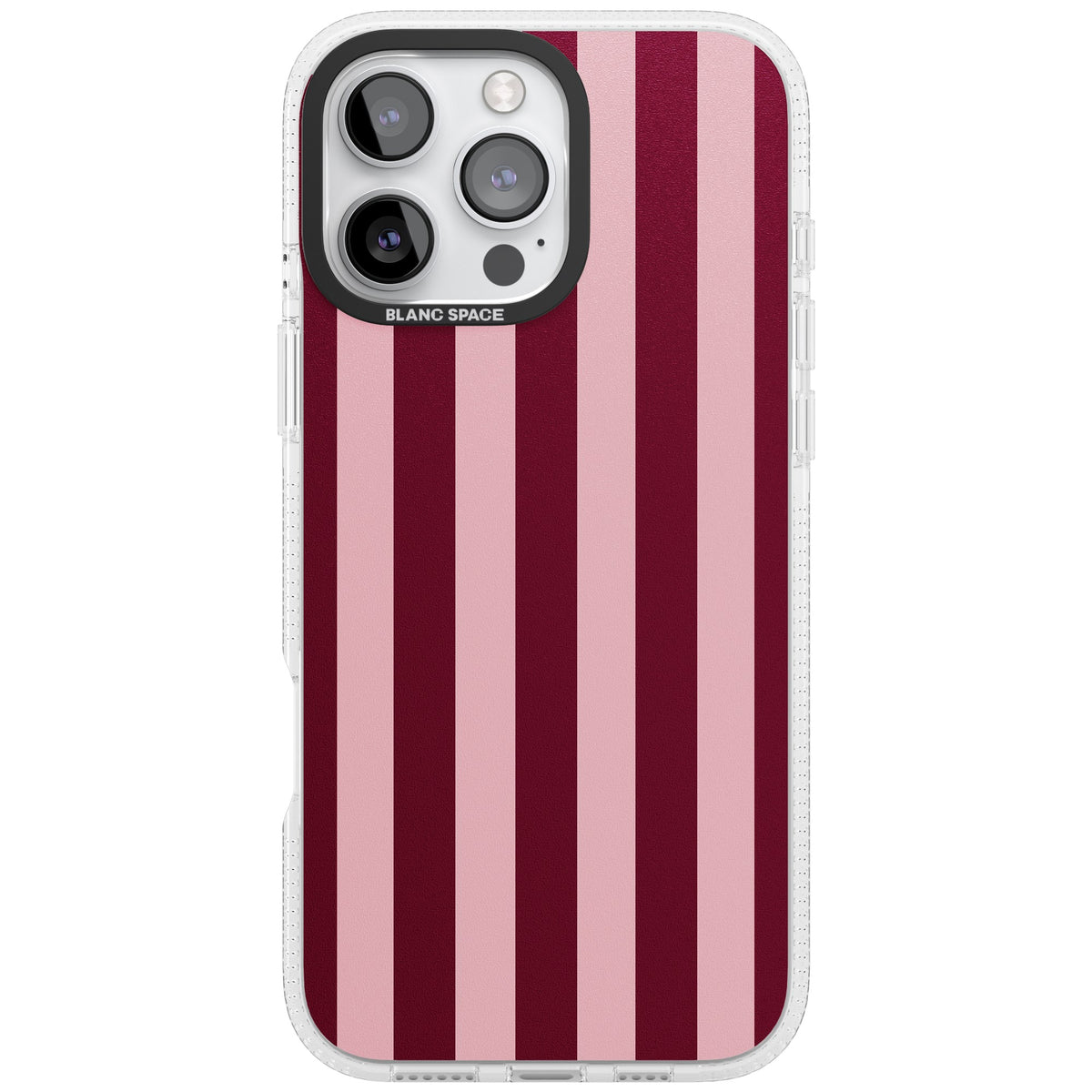 Bordeaux Belle preppy iPhone case featuring bold vertical stripes in burgundy and soft blush pink iPhone 16 Pro Max Impact Air Phone Case front