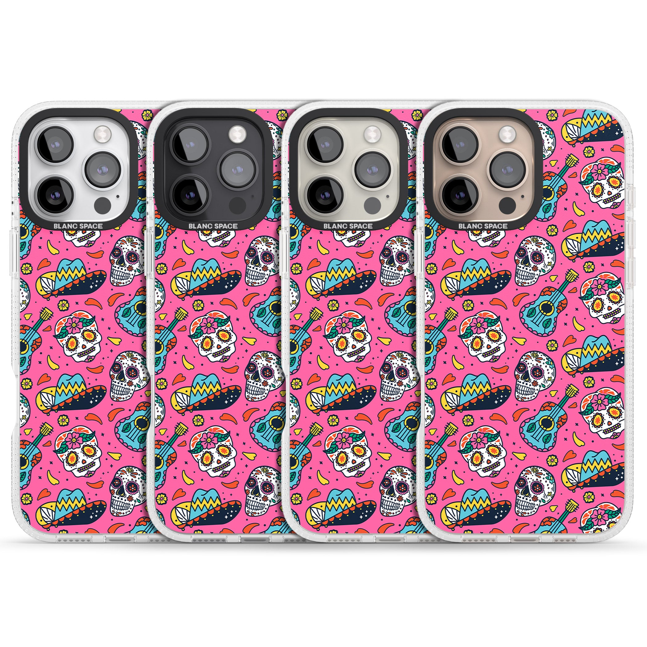 Pink Day of The Dead Pattern iPhone 16 Pro Max / 16 Pro Clear Case Impact Air - Blanc Space