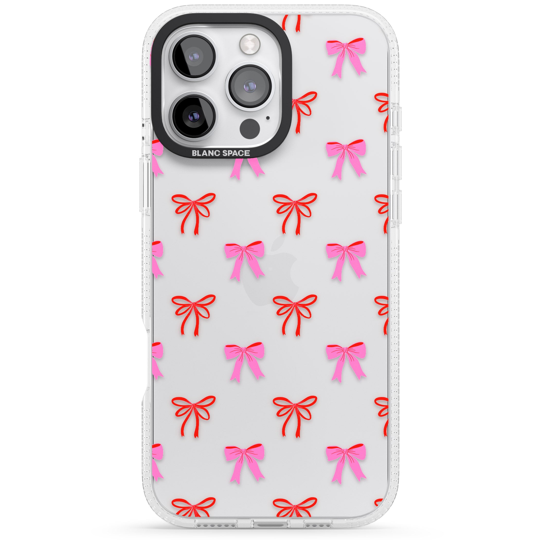 Cute Bow Pattern iPhone 16 Pro Max / 16 Pro Clear Case Impact Air - Blanc Space