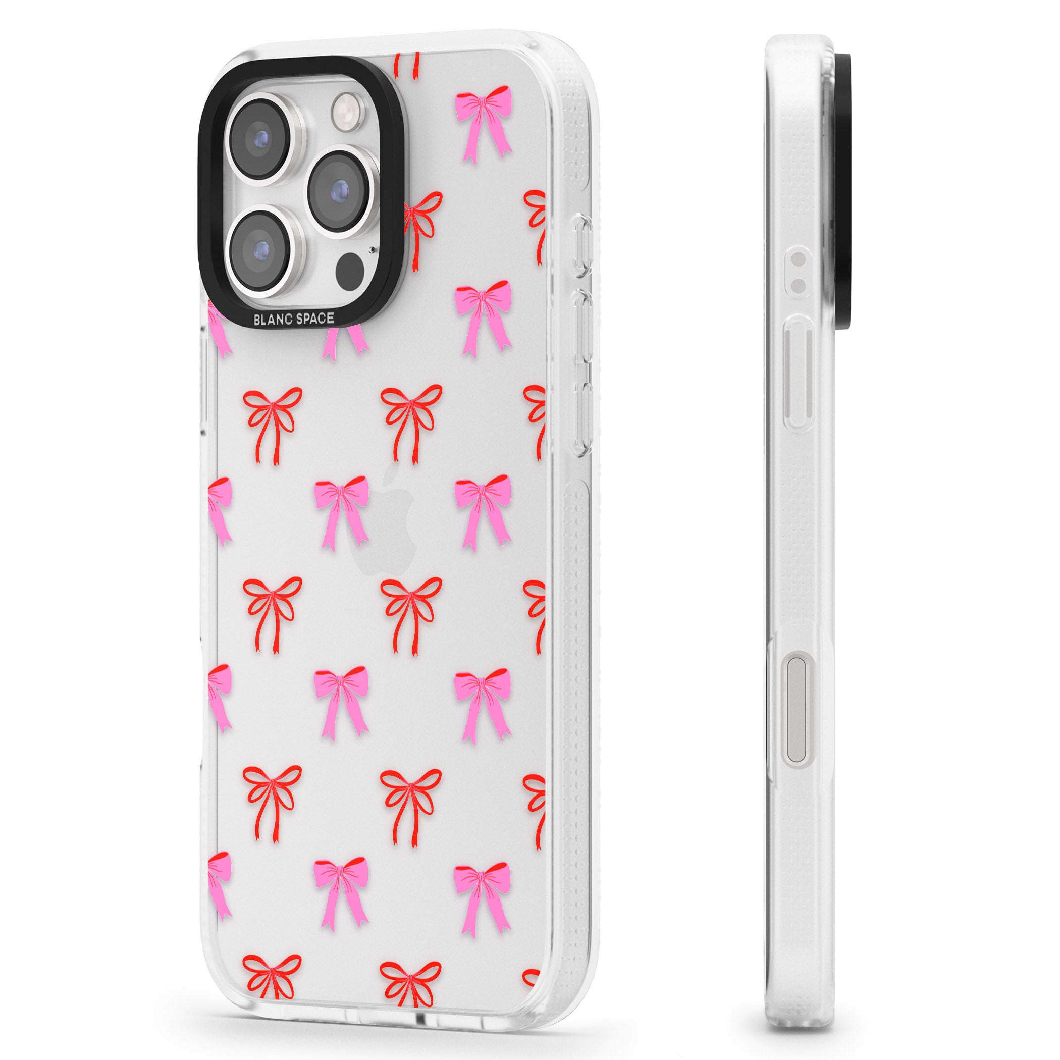 Cute Bow Pattern iPhone 16 Pro Max / 16 Pro Clear Case Impact Air - Blanc Space